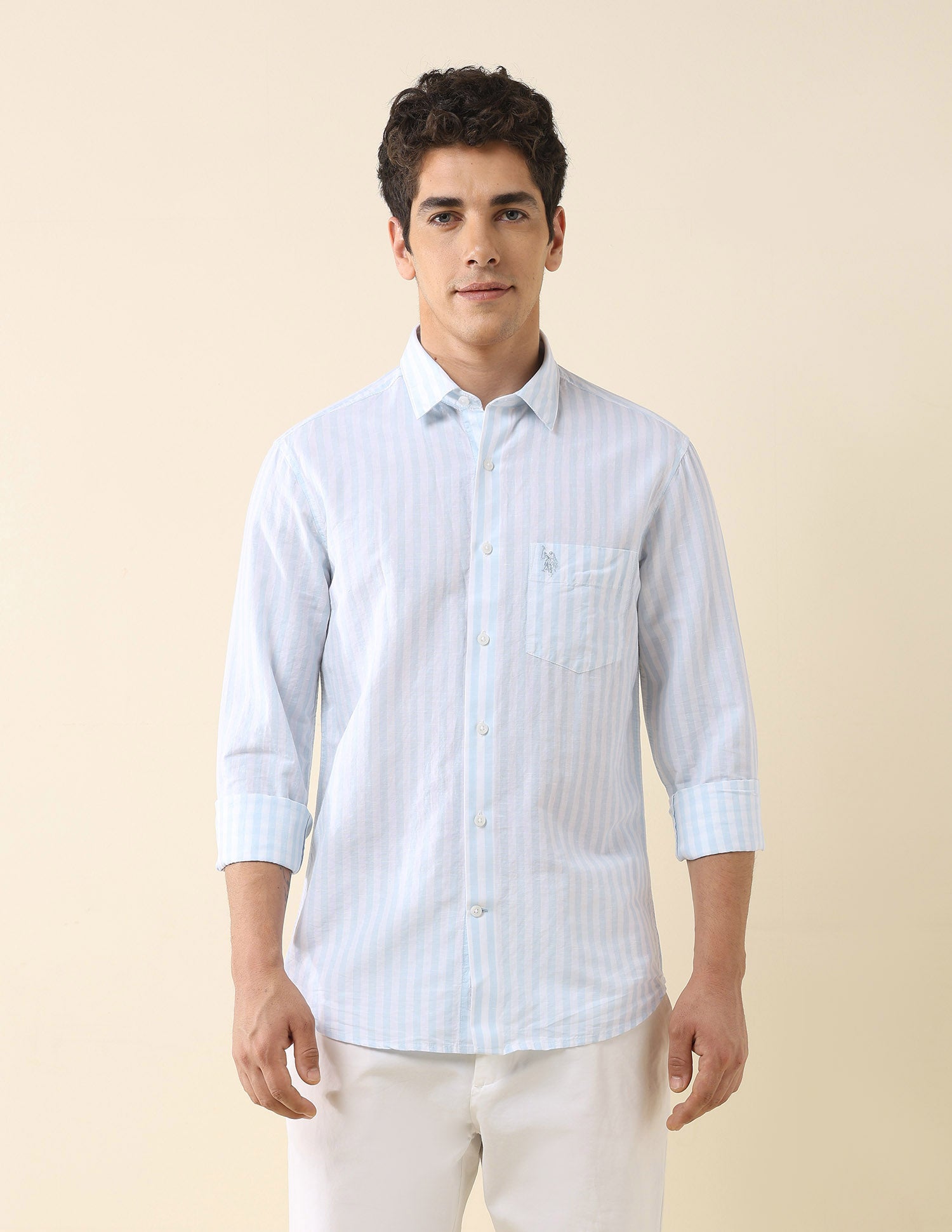 Vertical Striped Tailored Fit Shirt Light Blue - U.S. Polo Assn. India | Large