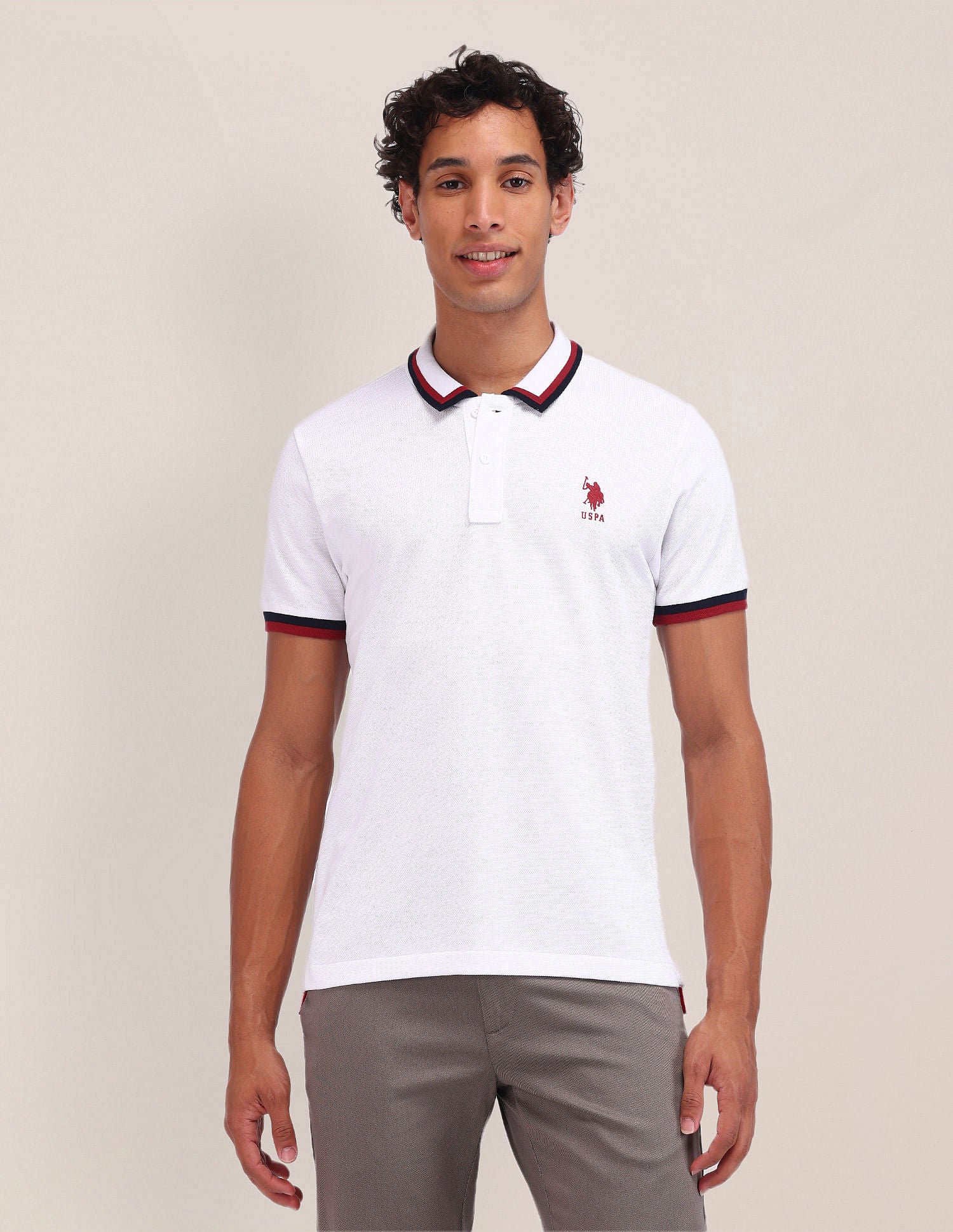Slim Fit Solid Polo Shirt White - U.S. Polo Assn. India | Large