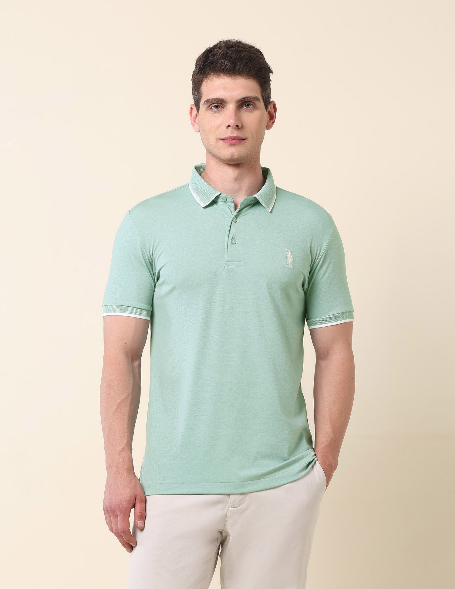 Slim Fit Monochrome Majesty Polo Shirt Green - U.S. Polo Assn. India | Large
