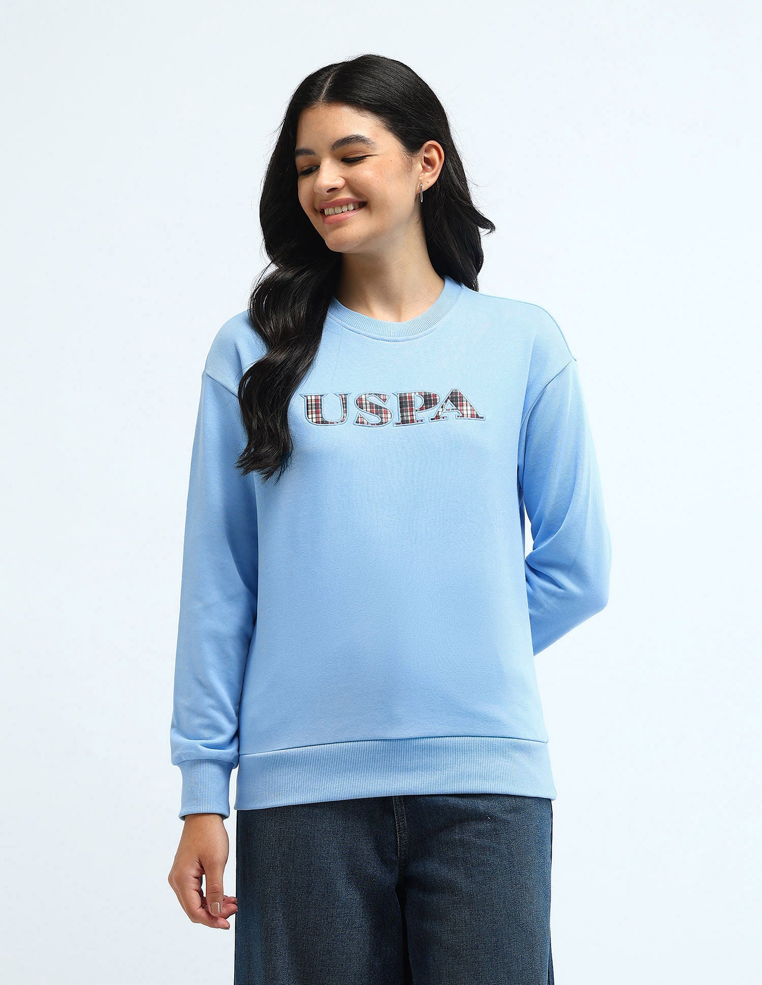 Drop Shoulder Applique Print Sweatshirt Light Blue - U.S. POLO ASSN. | Large