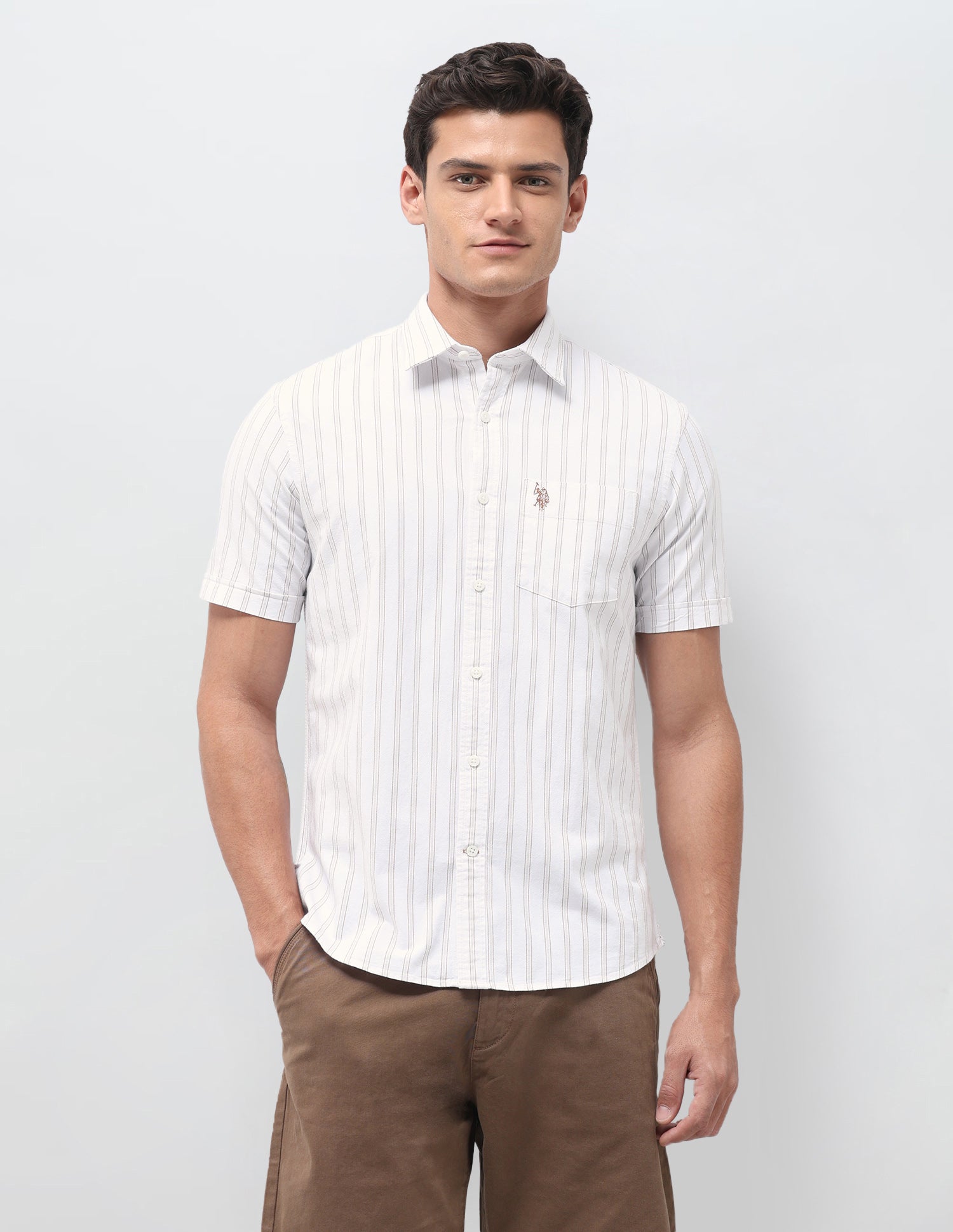 Vertical Striped Oxford Shirt Khaki - U.S. Polo Assn. India | Large