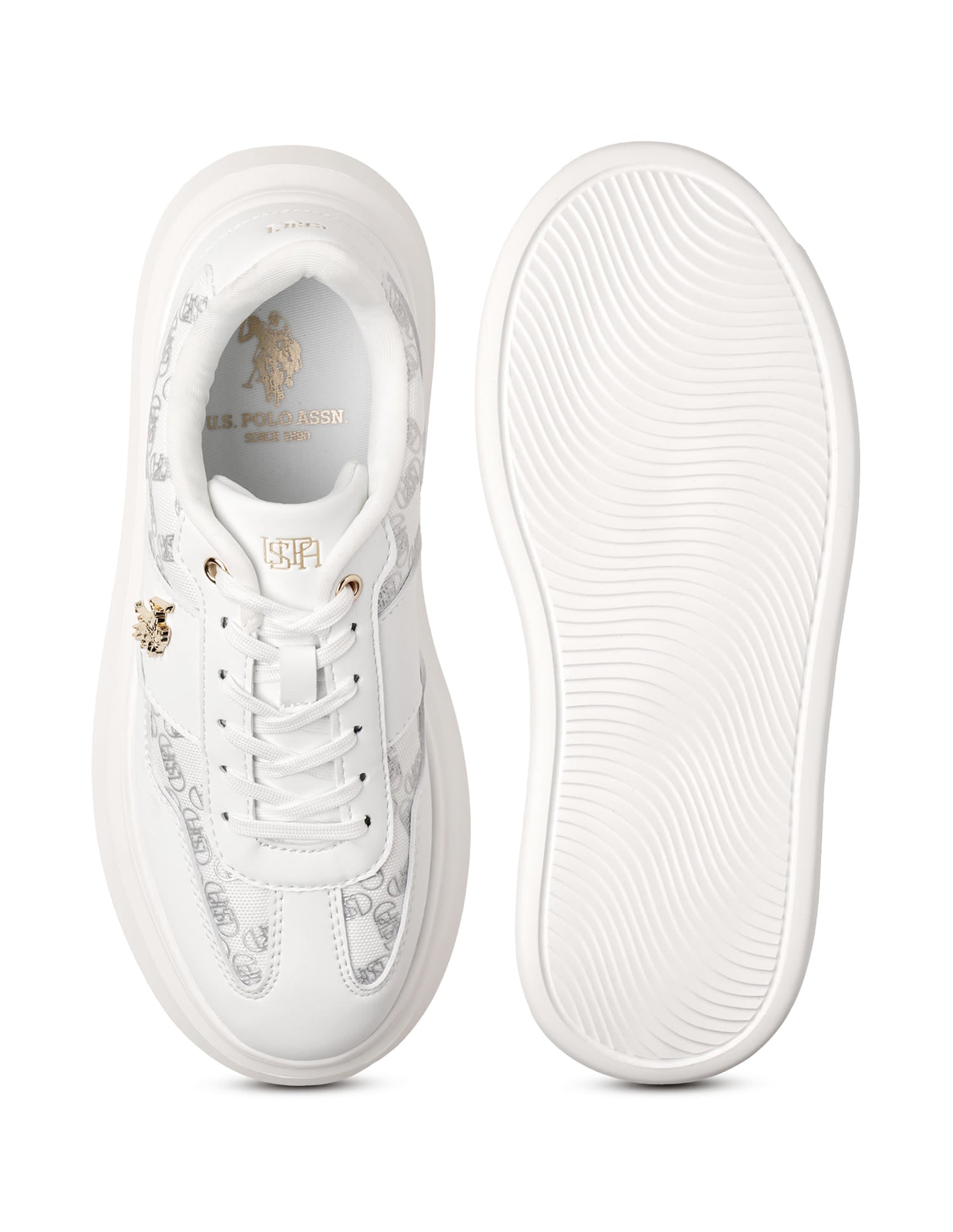 Marlene White Monogram Print Sneaker Shoes White - U.S. Polo Assn. India | Large