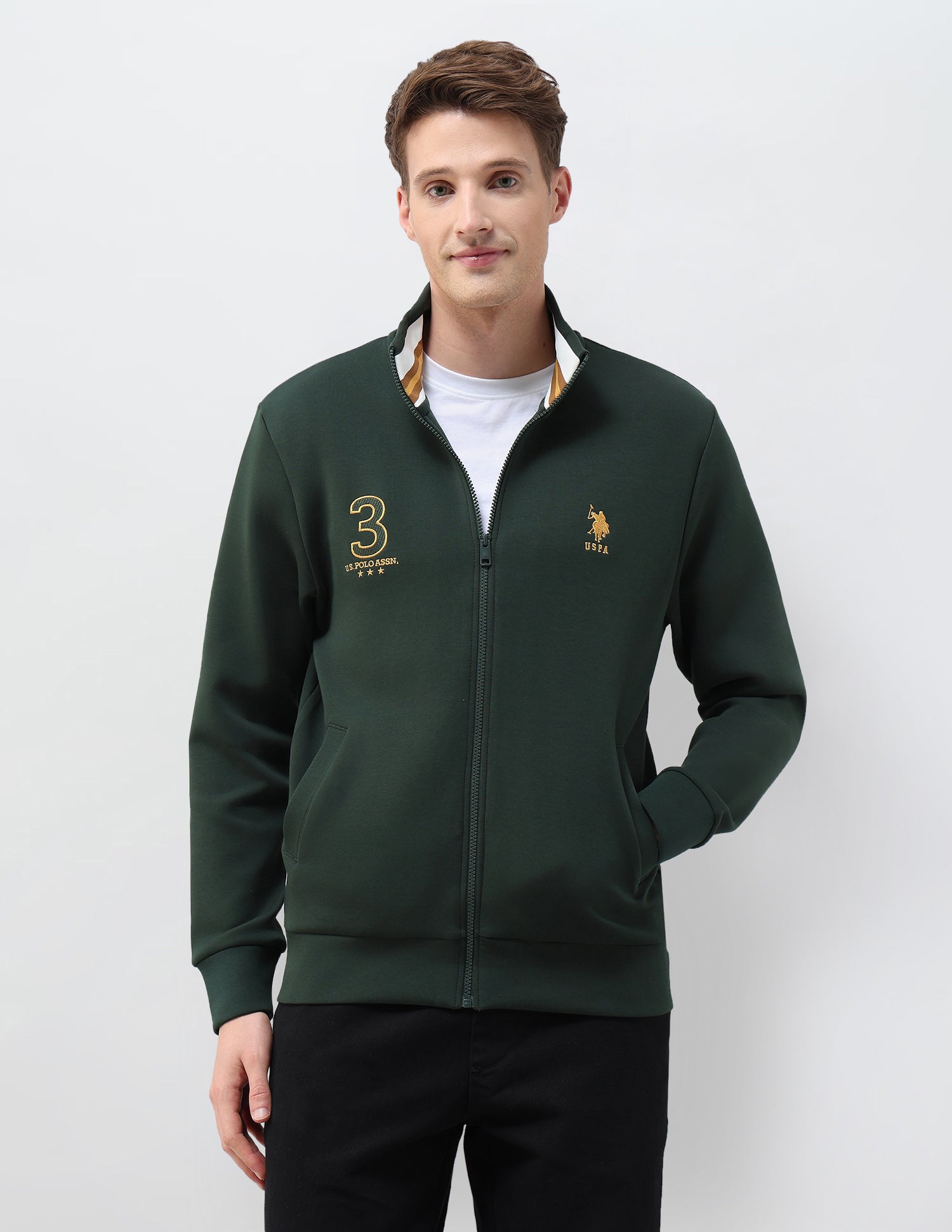 Numeric Brand Embroidered Zipper Sweatshirt Dark Green - U.S. POLO ASSN. | Large