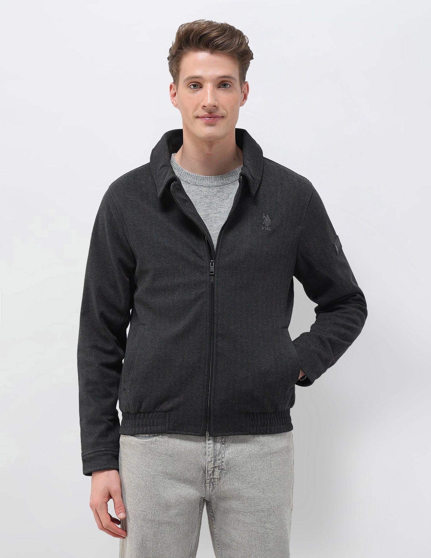 Heathered Regular Fit Jacket Charcoal - U.S. POLO ASSN. | Large