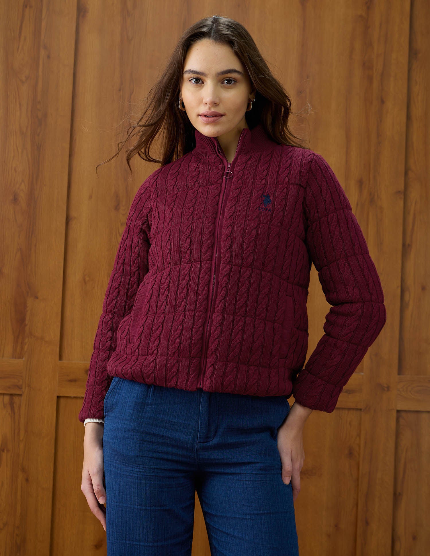 Solid Regular Fit High Neck Jacket Purple - U.S. POLO ASSN. | Large