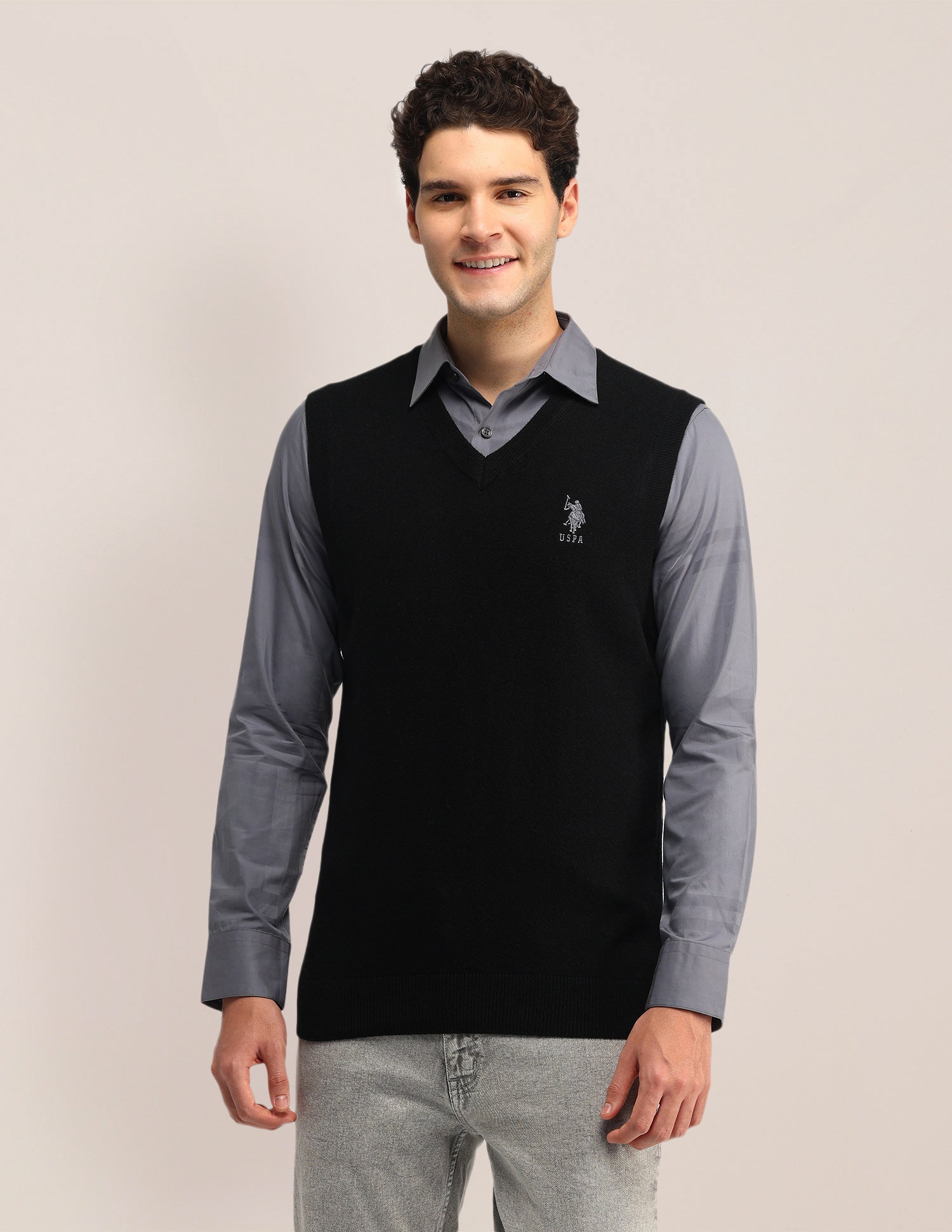 Solid Regular Fit Sweater Black - U.S. Polo Assn. India | Large
