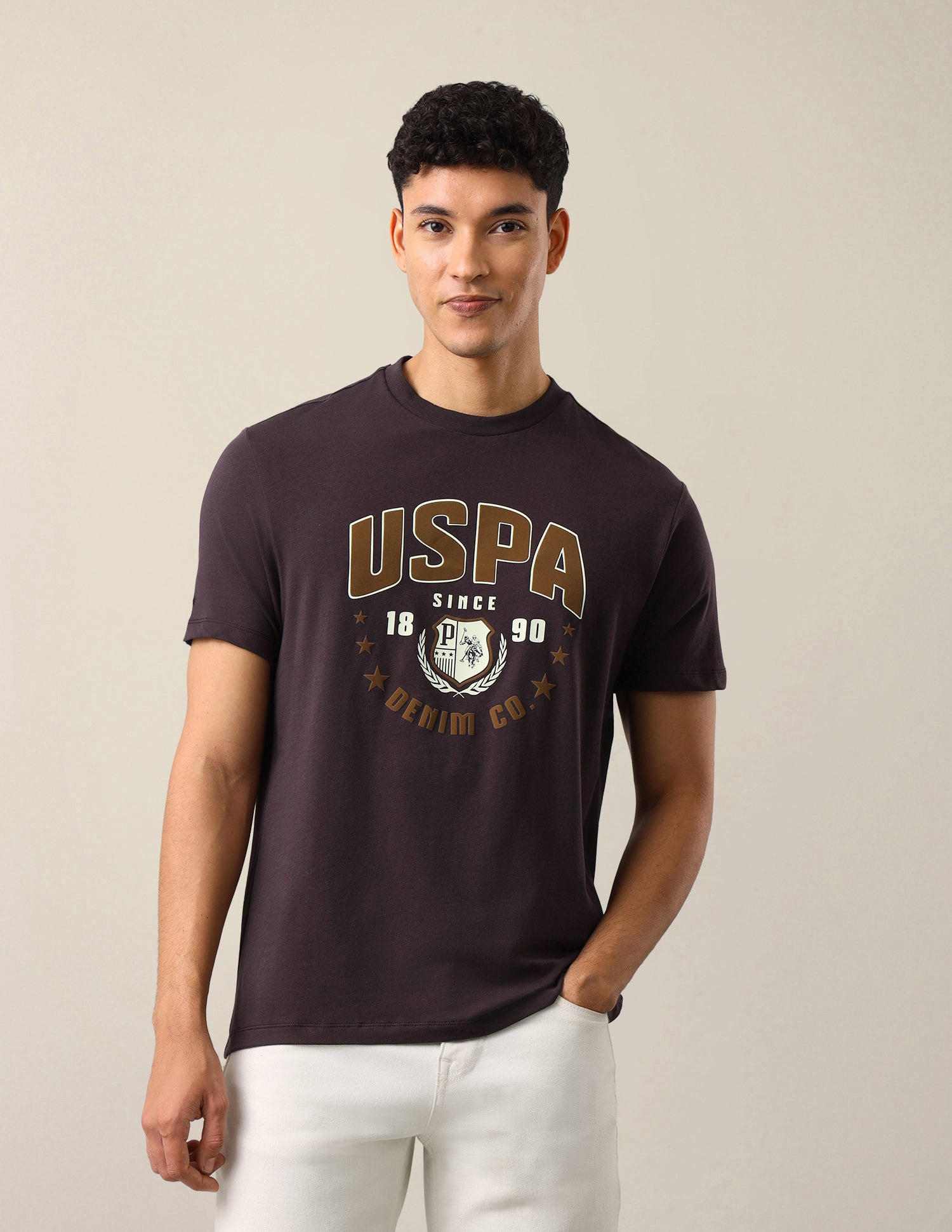 Graphic Brand Printed Slim Fit T-Shirt Dark Brown - U.S. Polo Assn. India | Large