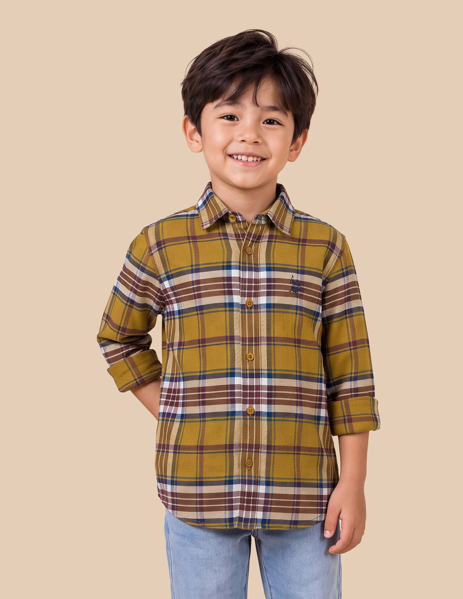 Plaid Checked Twill Shirt Mustard - U.S. Polo Assn. India | Large
