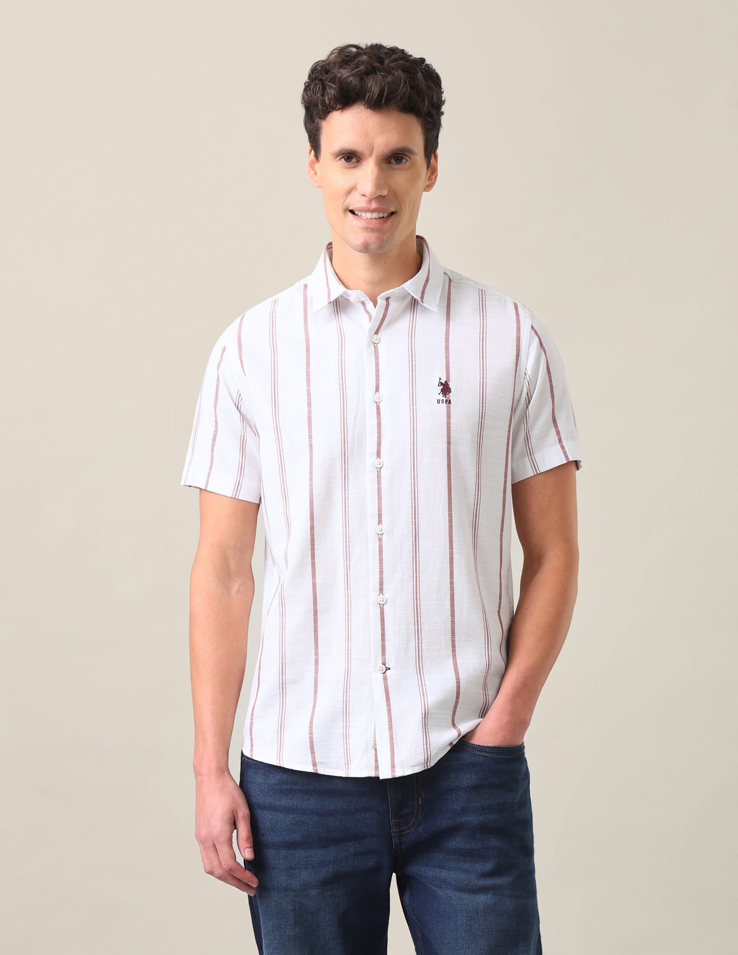 Vertical Striped Regular Fit Shirt Rust - U.S. Polo Assn. India | Large