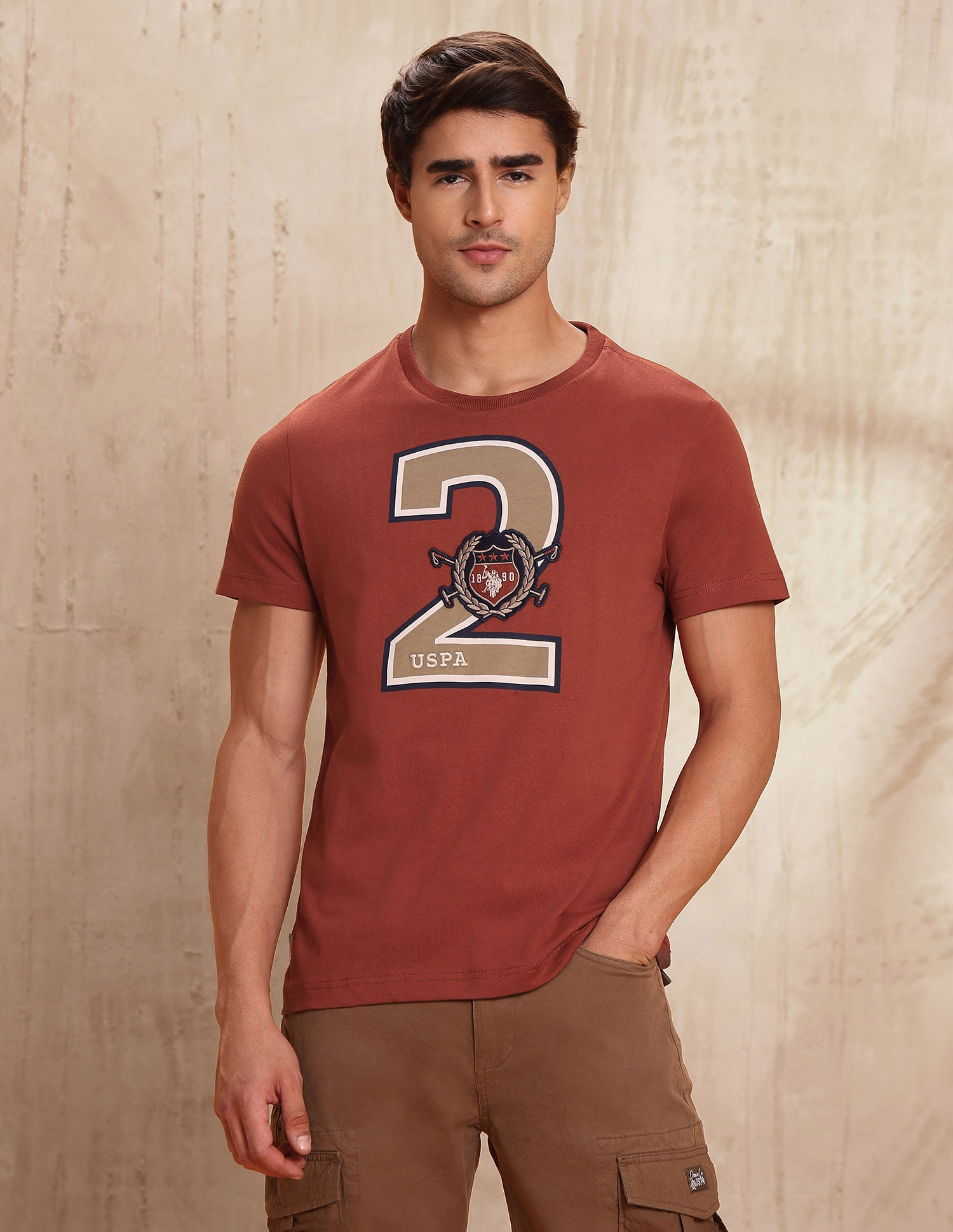 Typographic Printed Pure Cotton T-Shirt Rust - U.S. POLO ASSN. | Large