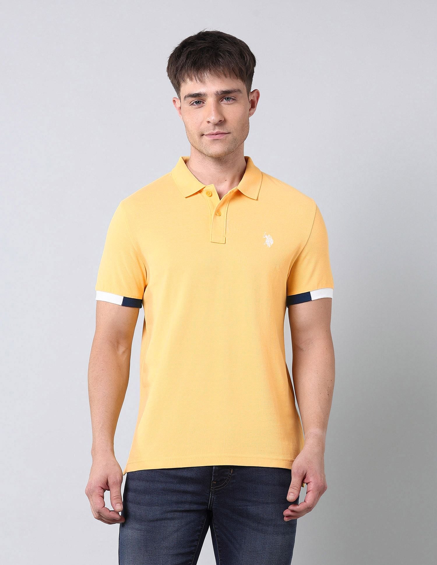 Muscle Fit Solid Polo Shirt Yellow - U.S. Polo Assn. India | Large