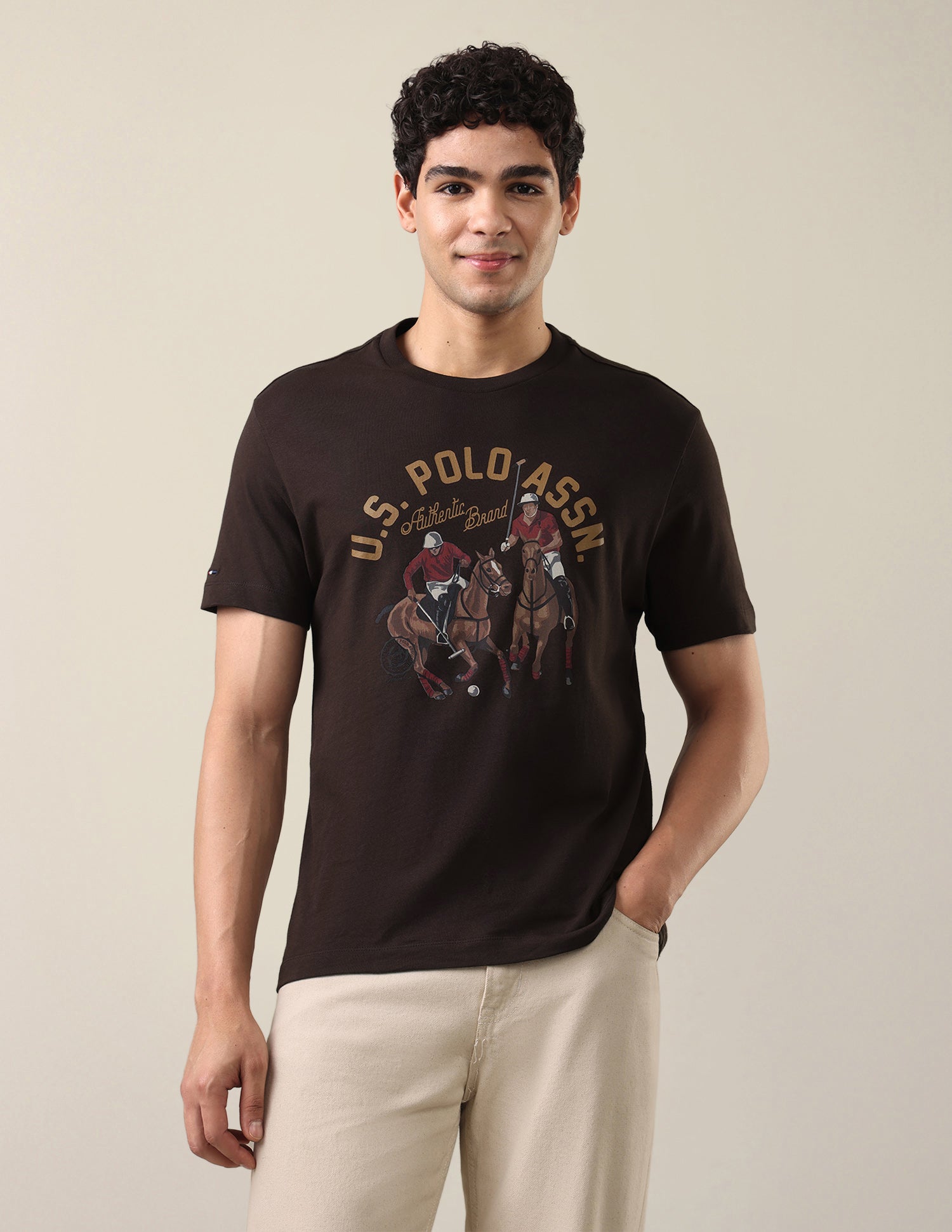 Graphic Brand Printed Slim Fit T-Shirt Dark Brown - U.S. Polo Assn. India | Large
