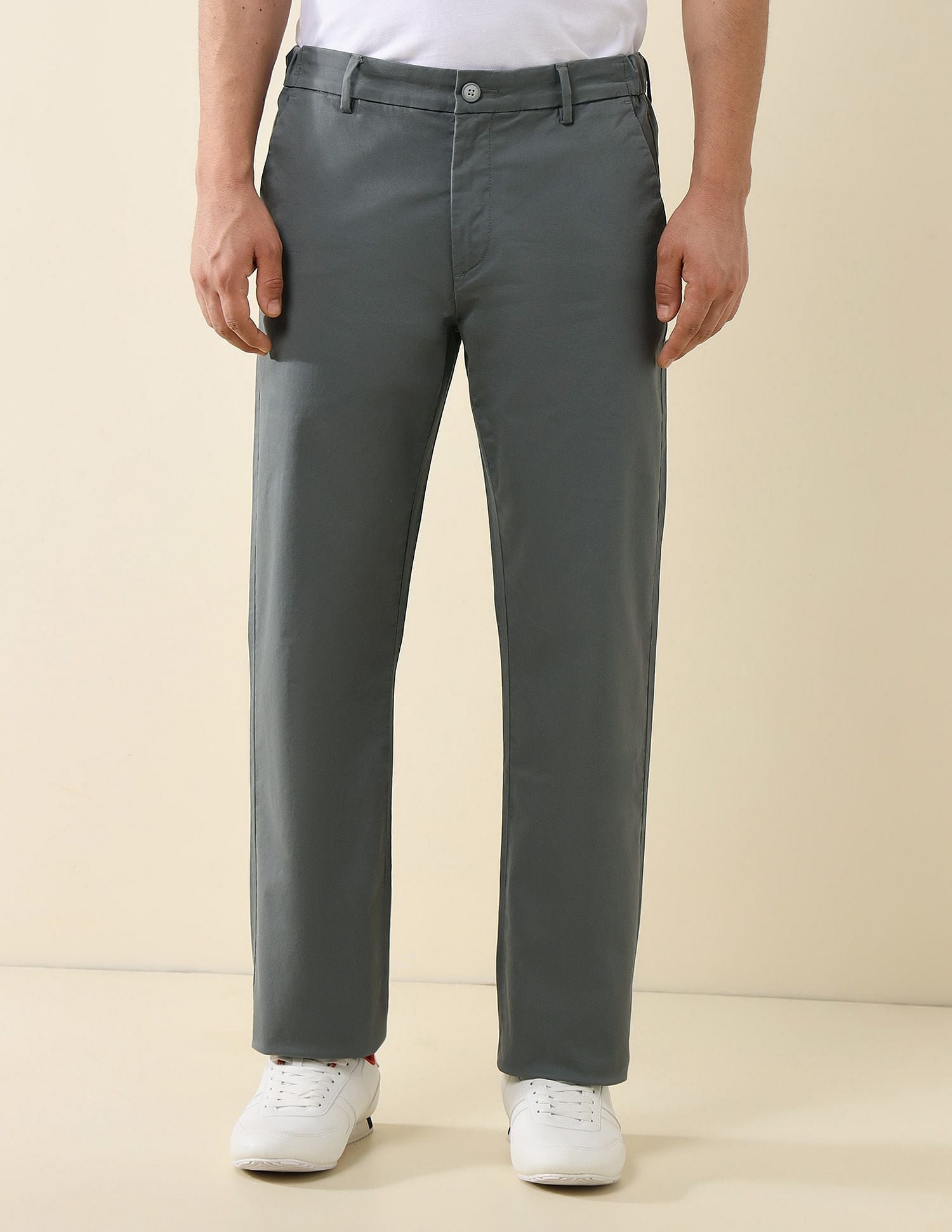 Elasticized Waist Straight Fit Trousers Light Grey - U.S. POLO ASSN. | Large