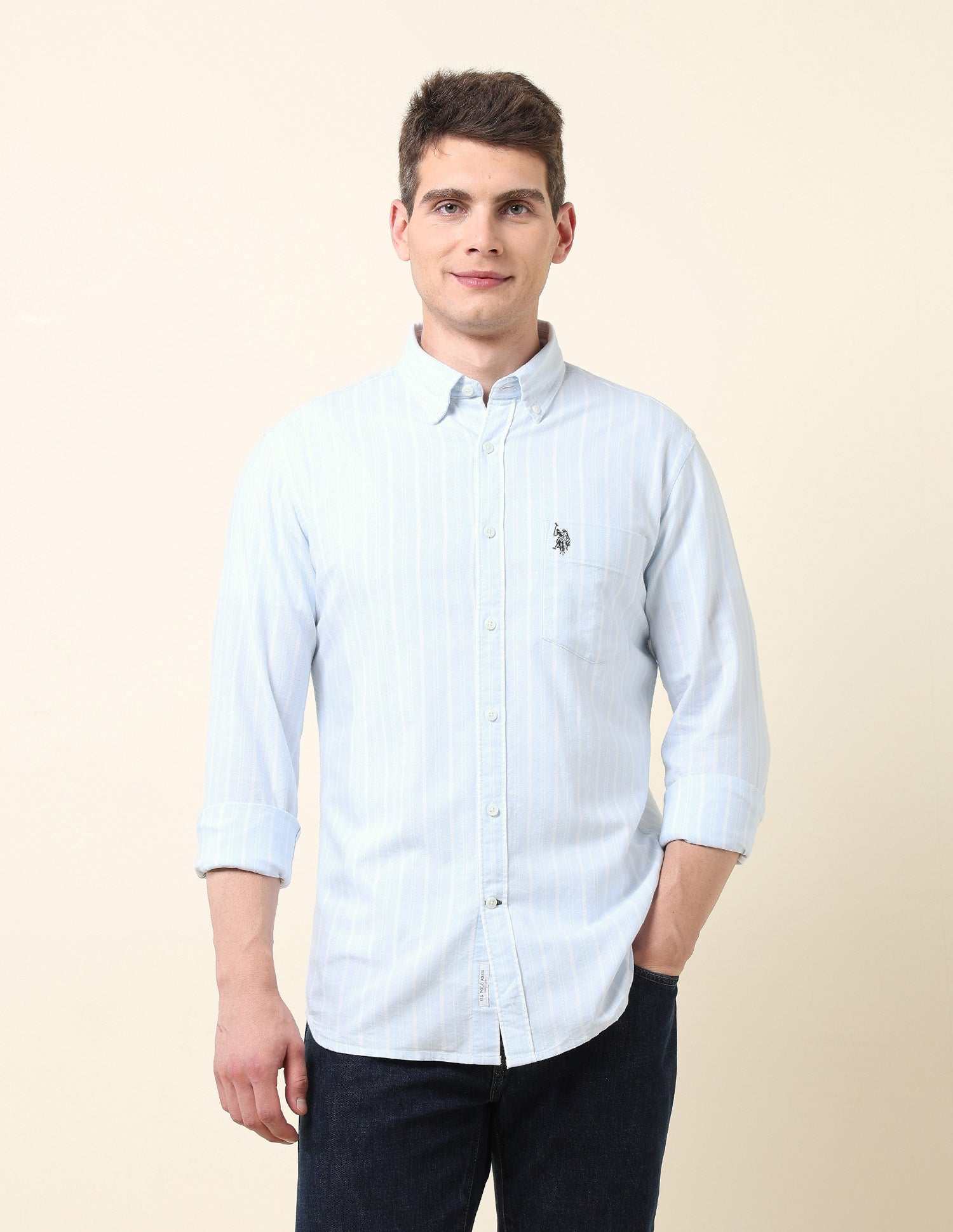 Vertical Striped Oxford Shirt Light Blue - U.S. Polo Assn. India | Large