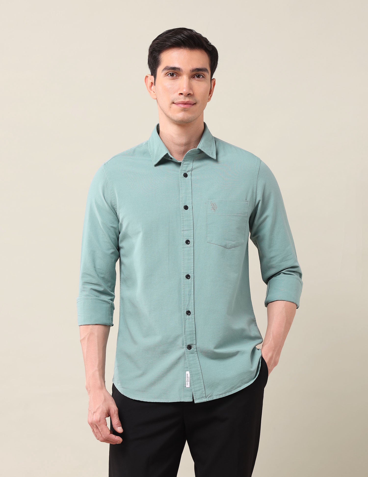Tailored Fit Poplin Shirt Green - U.S. POLO ASSN. | Large