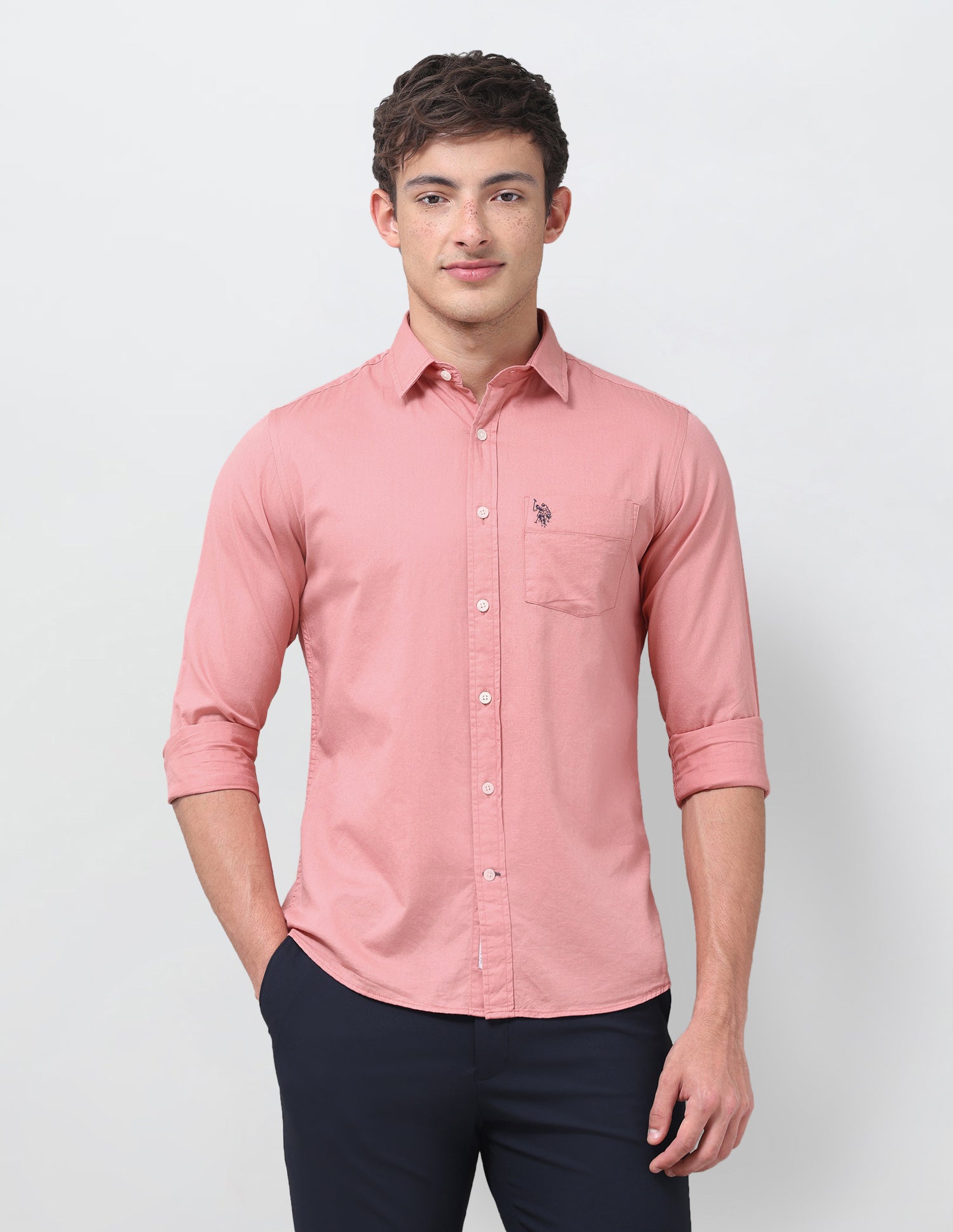 Tailored Fit Twill Shirt Pink - U.S. Polo Assn. India | Large
