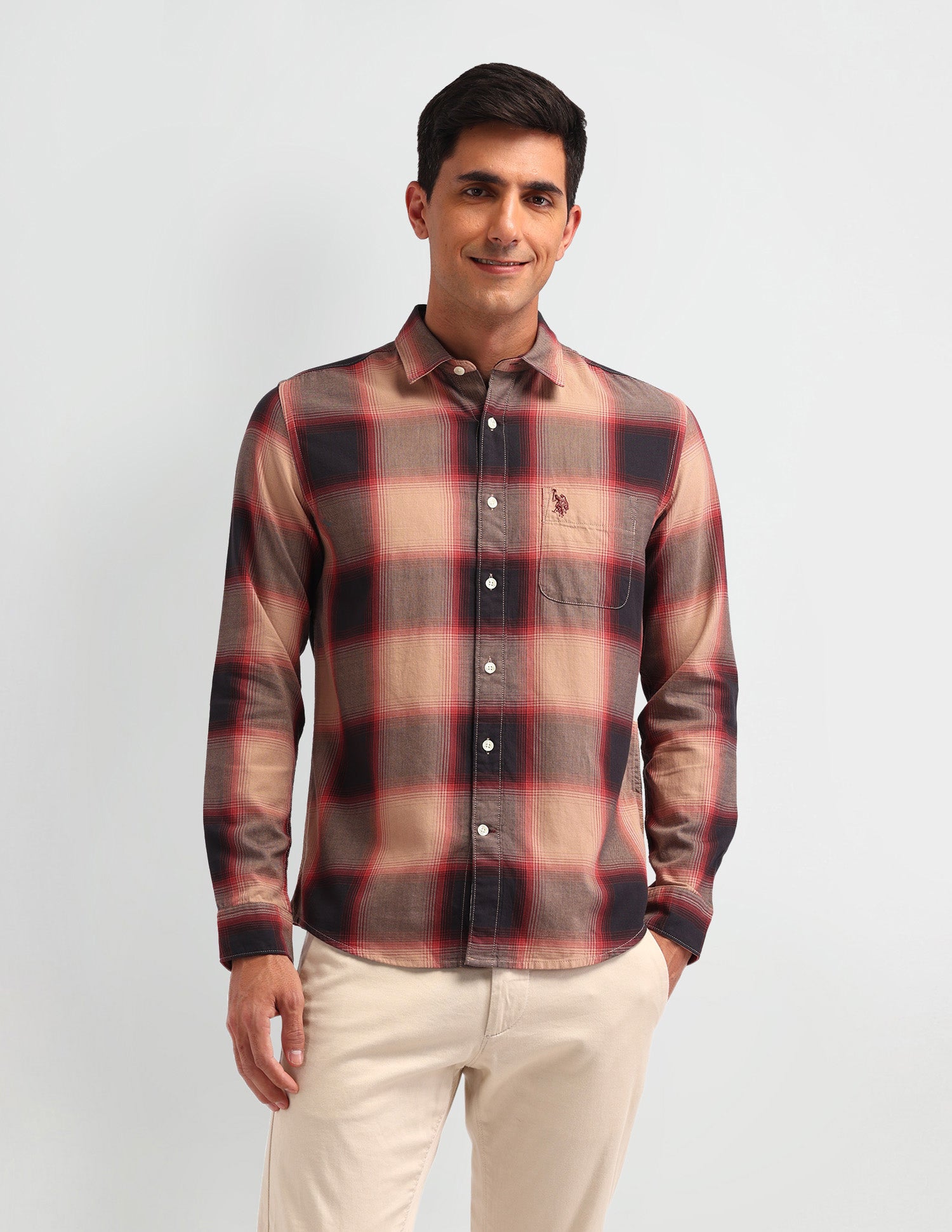 Graph Check Printed Slim Fit Shirt Light Brown - U.S. Polo Assn. India | Large