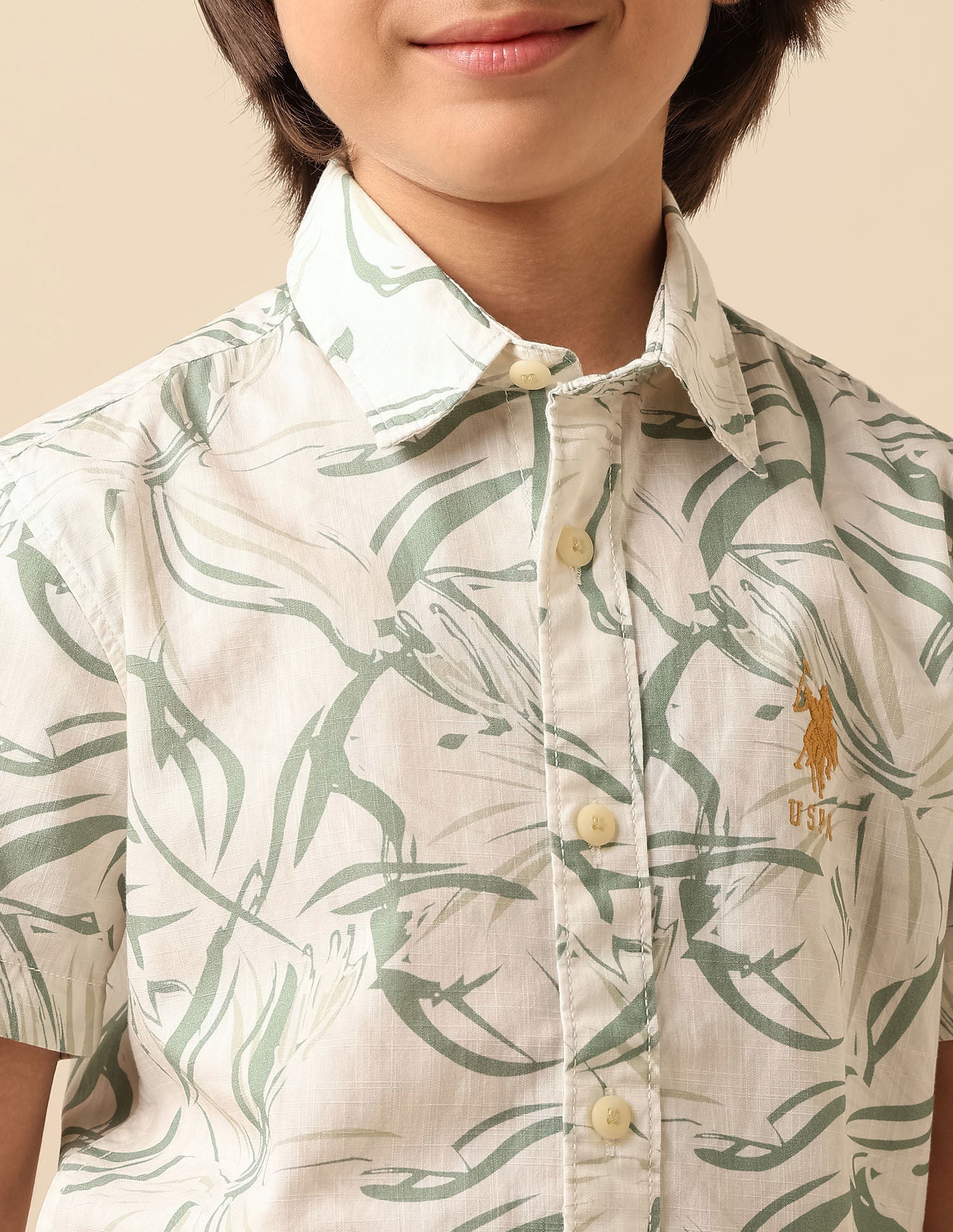 Boys Abstract Printed Pure Cotton Shirt Green - U.S. Polo Assn. India | Large