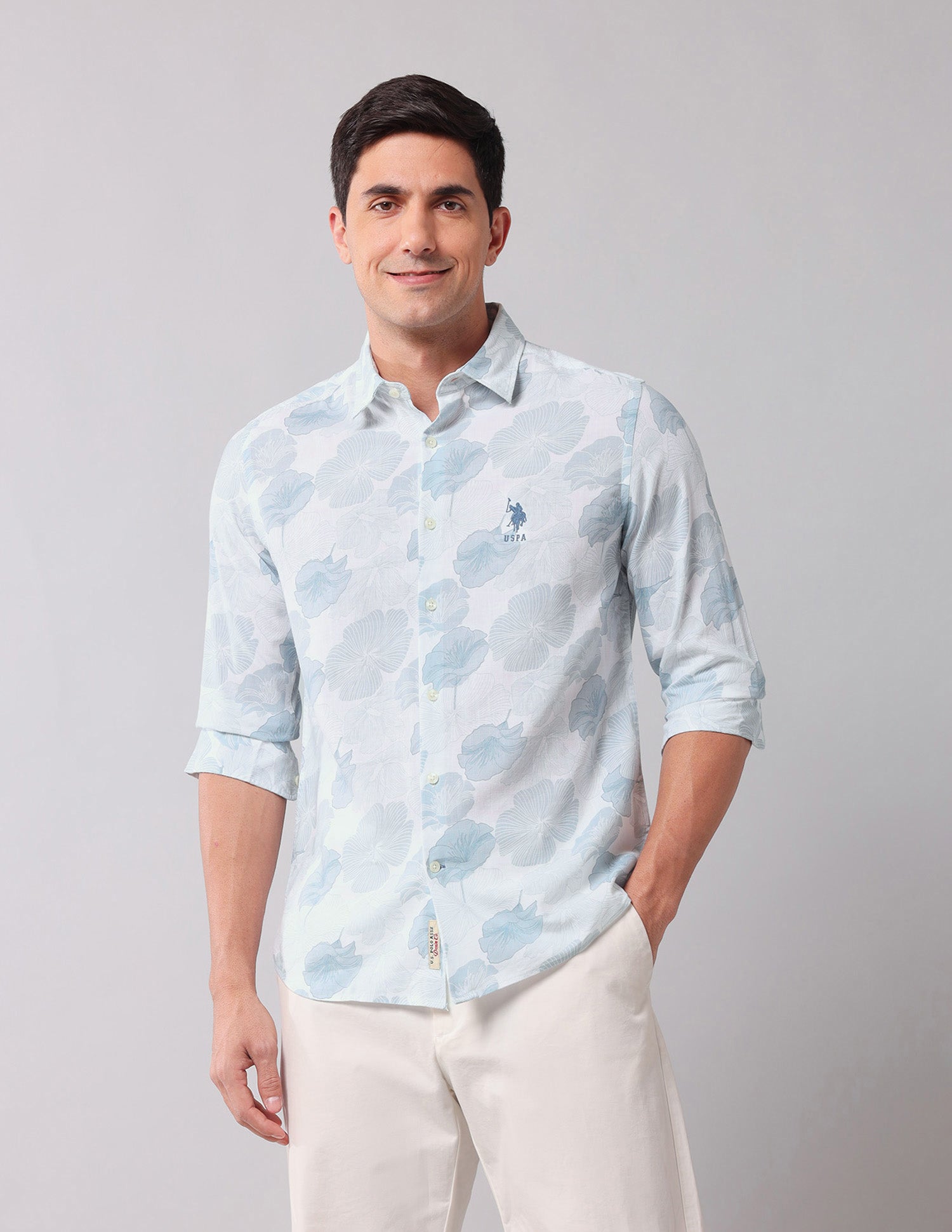 Floral Printed Regular Fit Shirt Blue - U.S. Polo Assn. India | Large