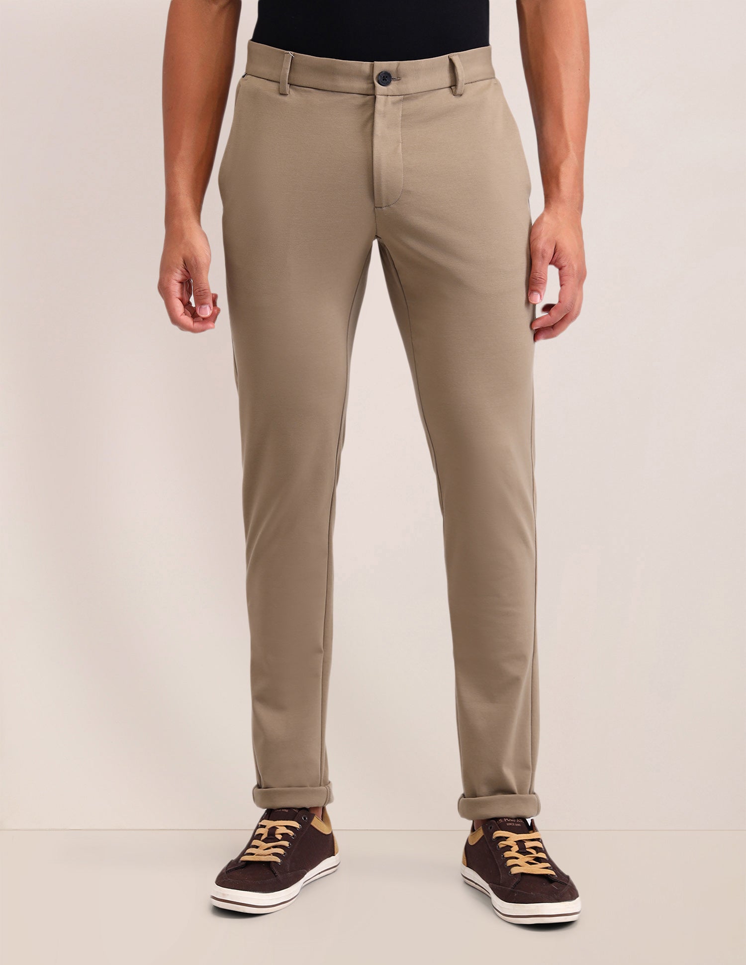 Austin Slim Fit Solid Trousers Khaki - U.S. Polo Assn. India | Large