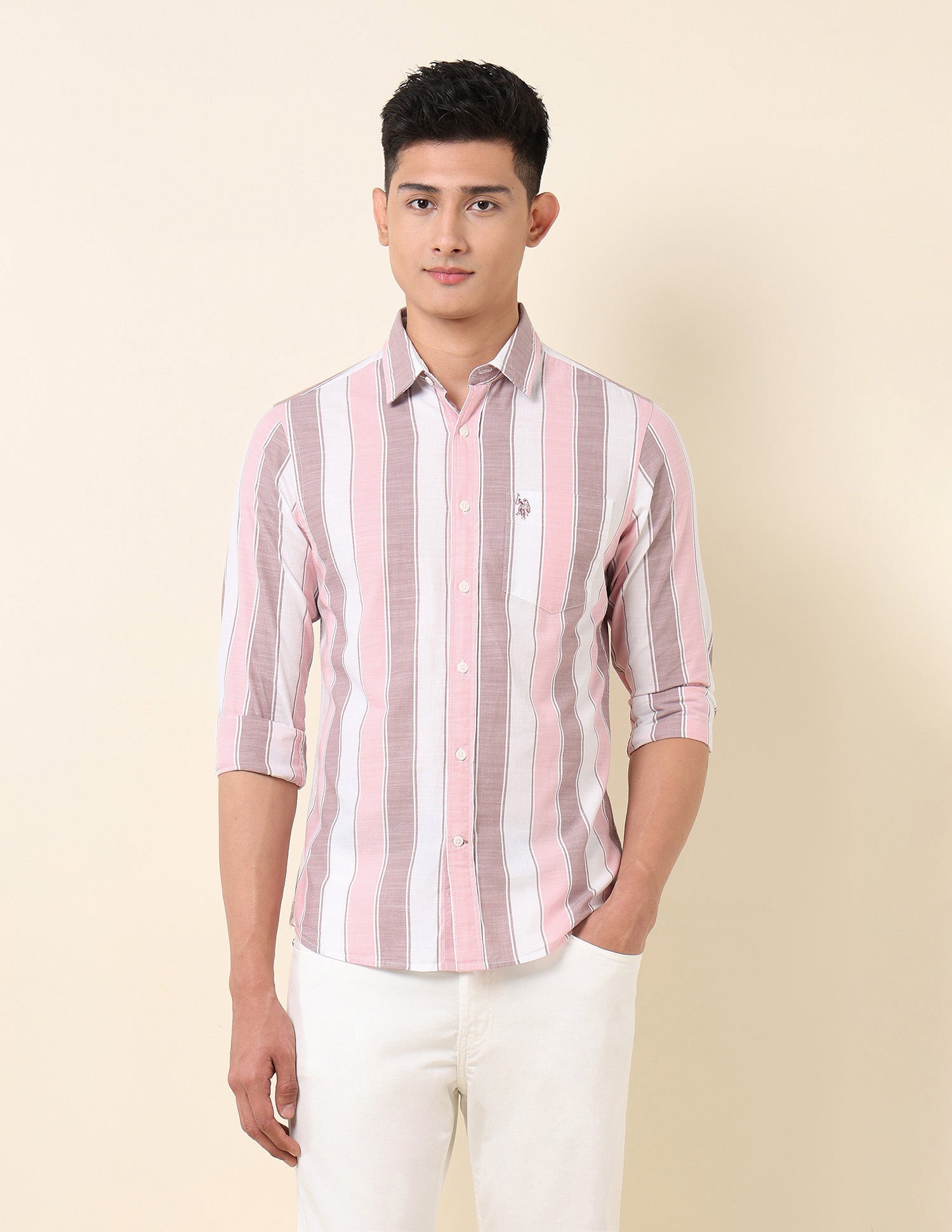 Vertical Striped Pure Cotton Shirt Pink - U.S. Polo Assn. India | Large