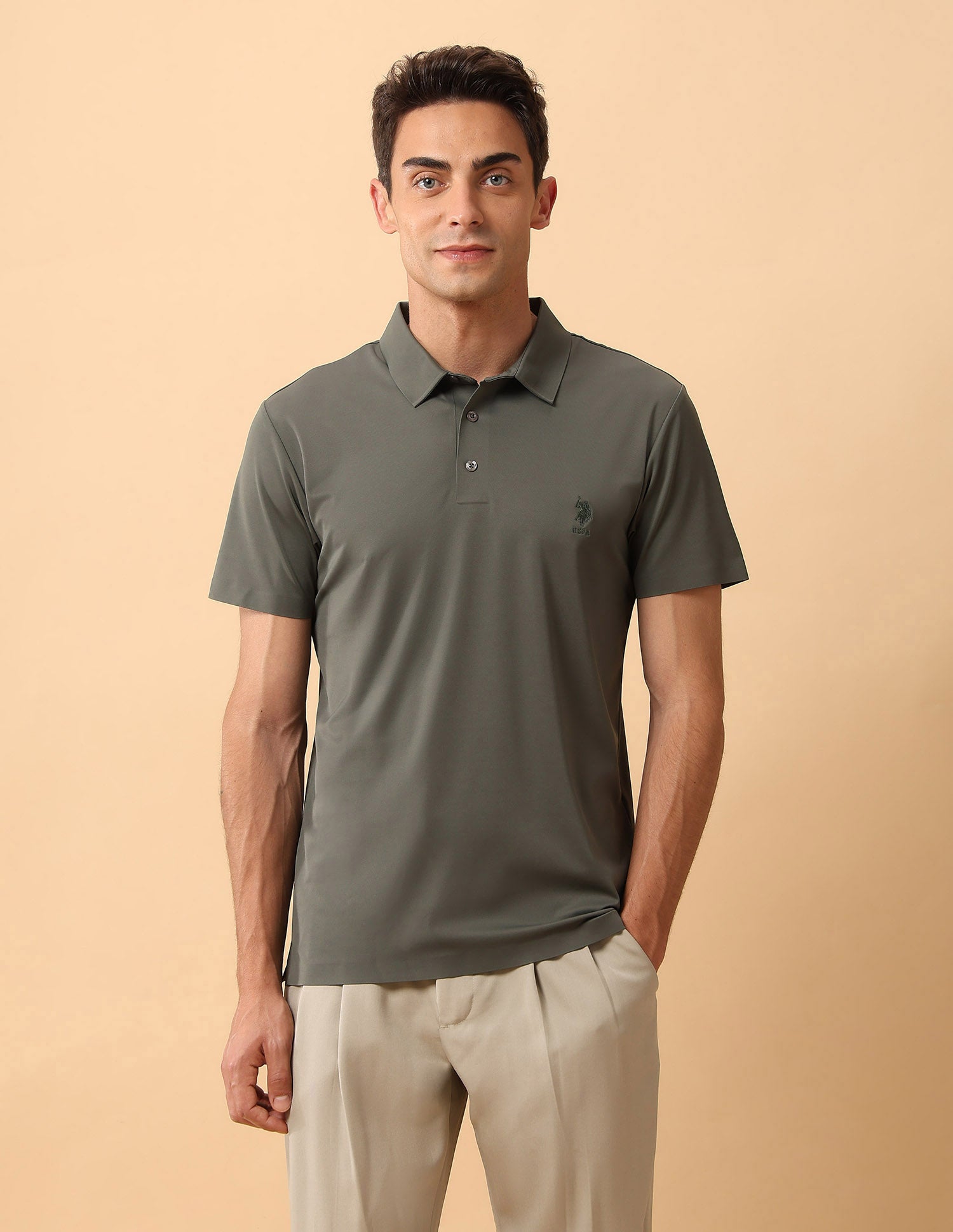 Pacho X Slim Fit Solid Polo Shirt Light Olive - U.S. POLO ASSN. | Large