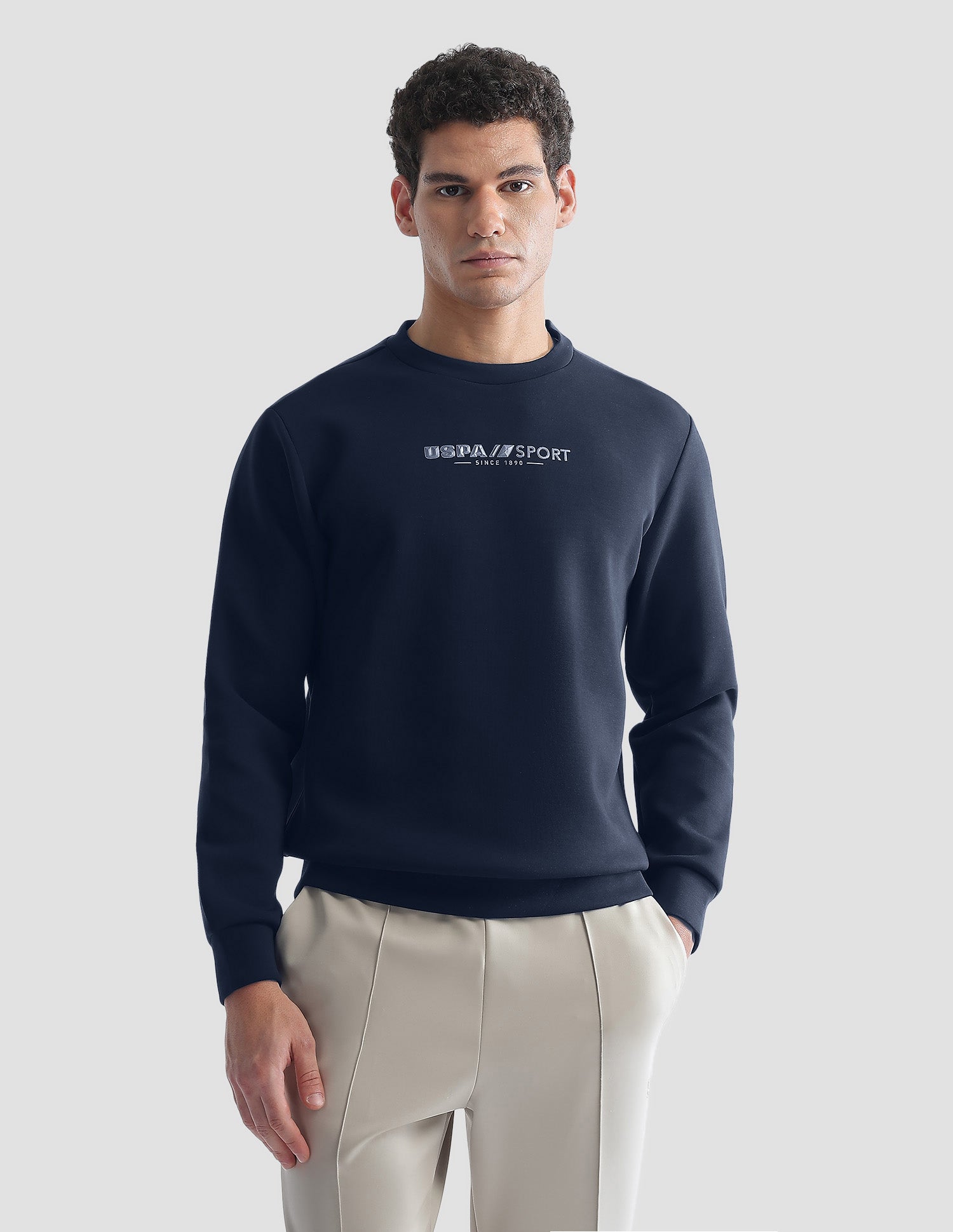 Solid Regular Fit Active Sweatshirt Navy - U.S. Polo Assn. India | Large