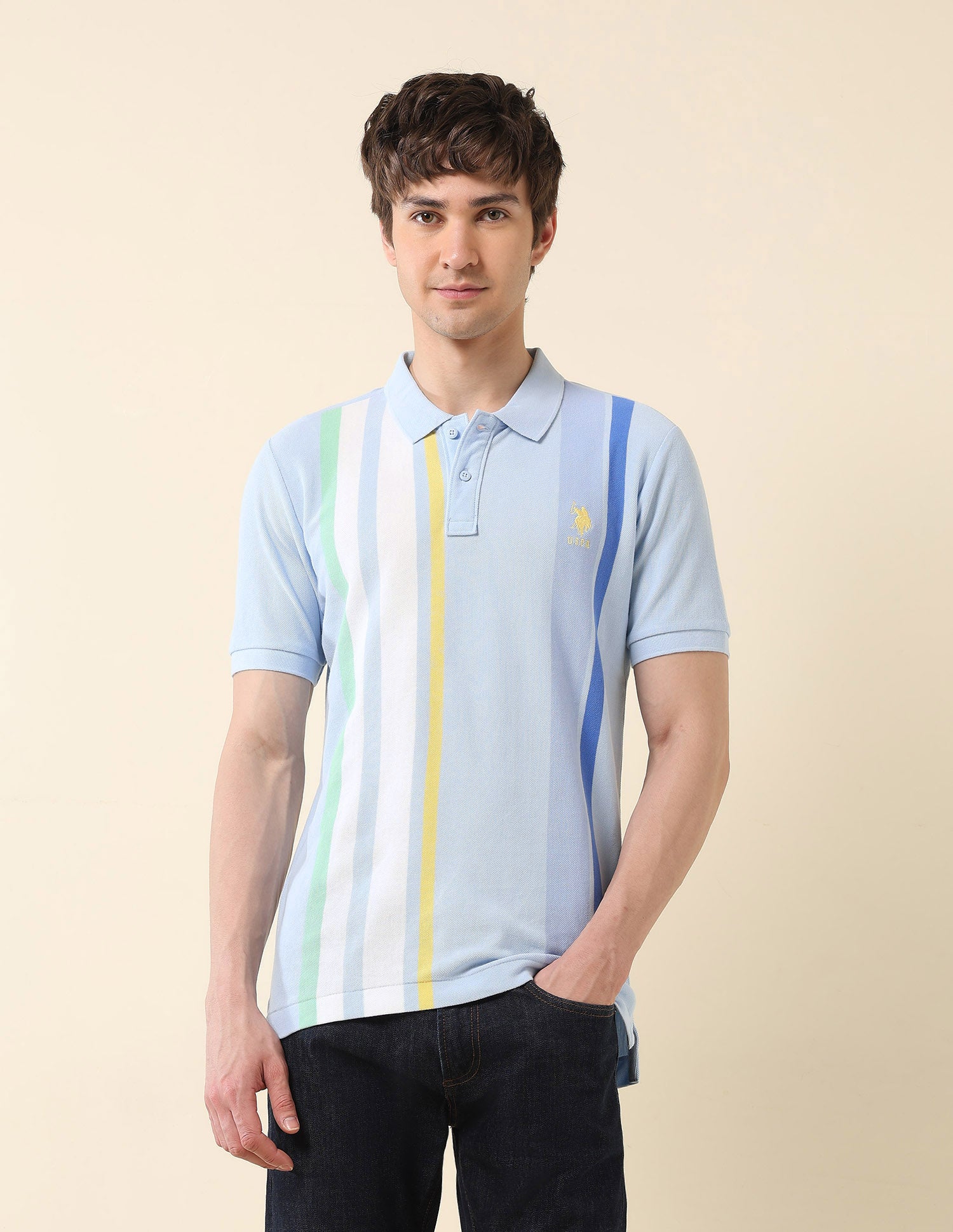 Slim Fit Summer Splash Polo Shirt Light Blue - U.S. Polo Assn. India | Large