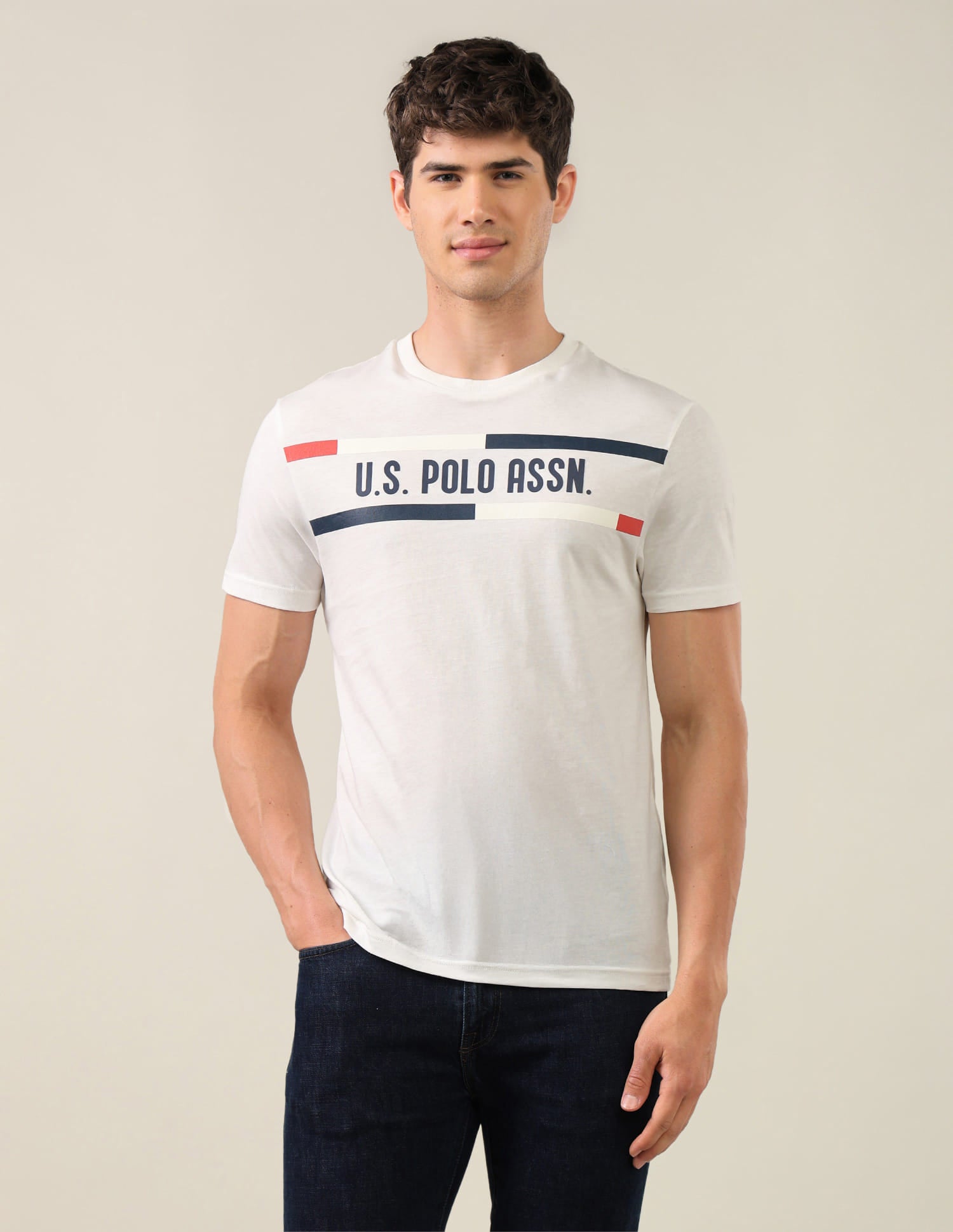 Brand Printed Regular Fit T-Shirt White - U.S. Polo Assn. India | Large