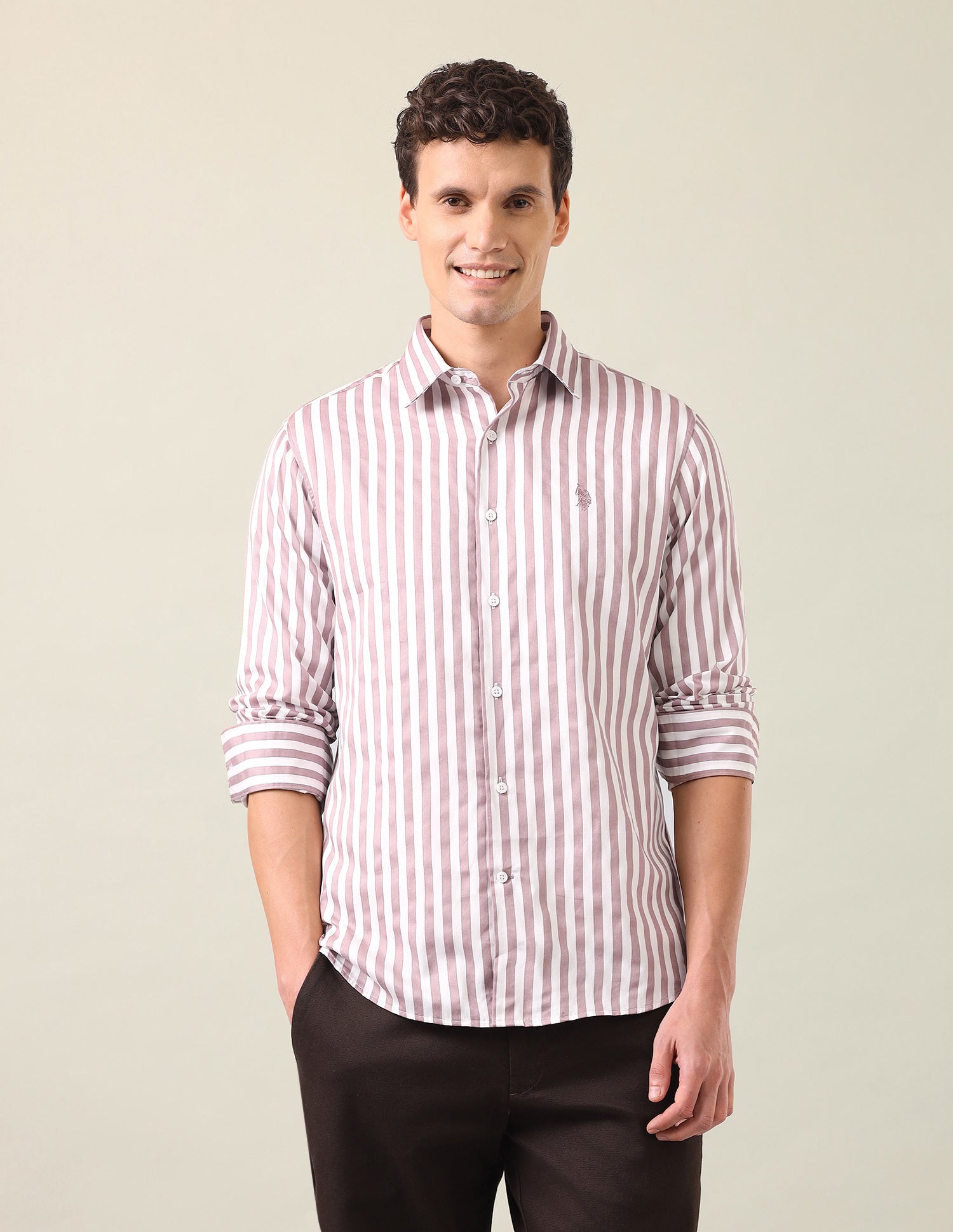 Vertical Striped Satin Shirt Pink - U.S. Polo Assn. India | Large