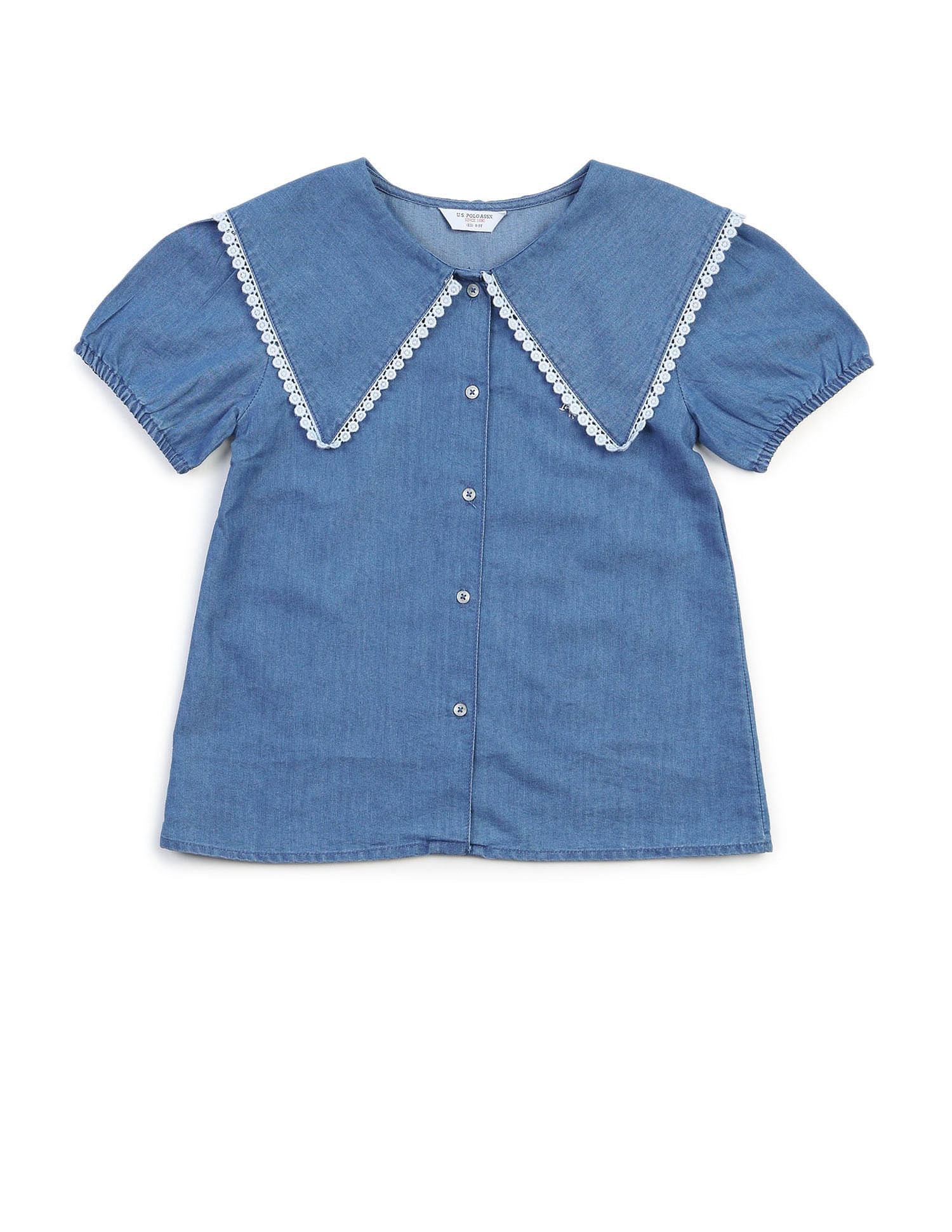Girls Cape Collar Chambray Top Indigo - U.S. POLO ASSN. | Large