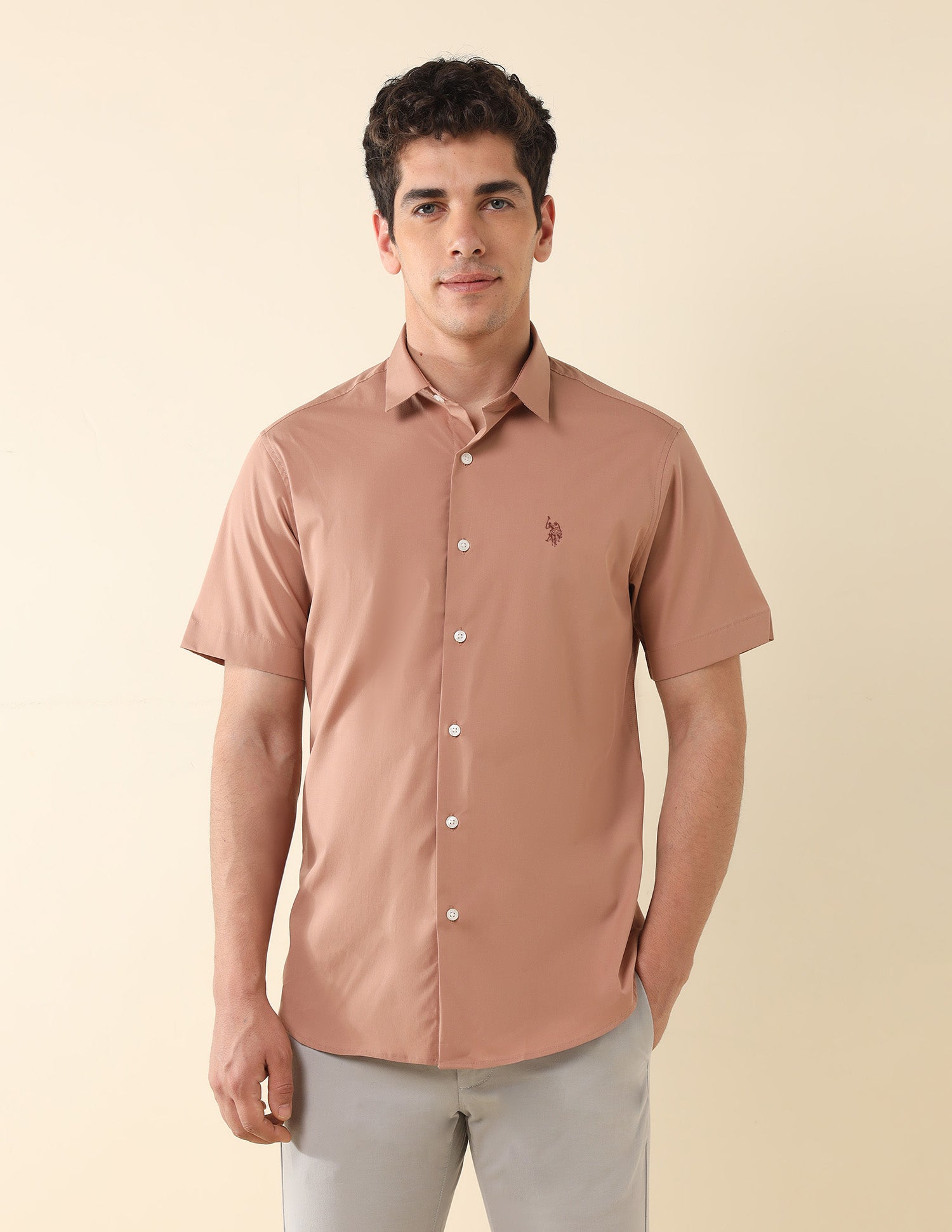 Solid Tailored Fit Formal Shirt Mauve - U.S. Polo Assn. India | Large