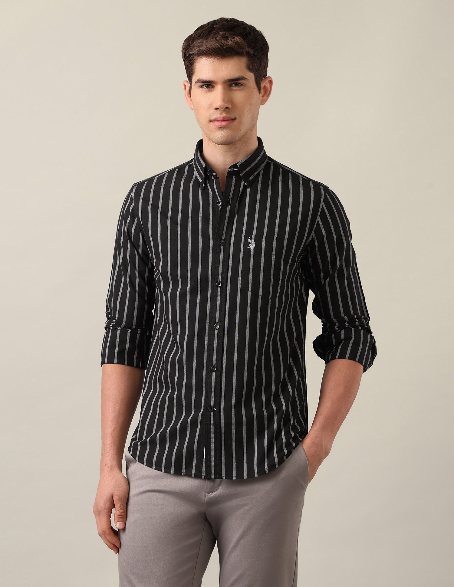 Vertical Striped Oxford Shirt Black - U.S. Polo Assn. India | Large