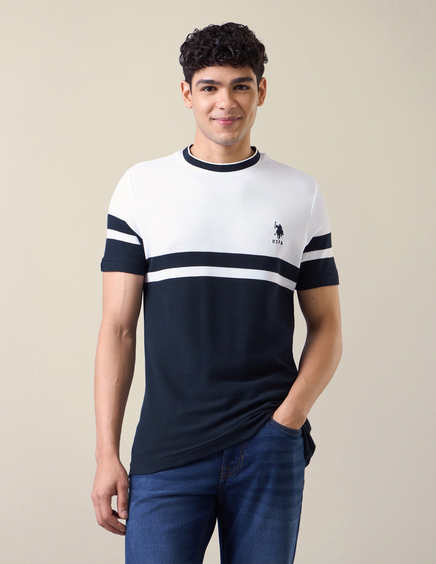 Colourblocked Slim Fit T-Shirt White - U.S. Polo Assn. India | Large