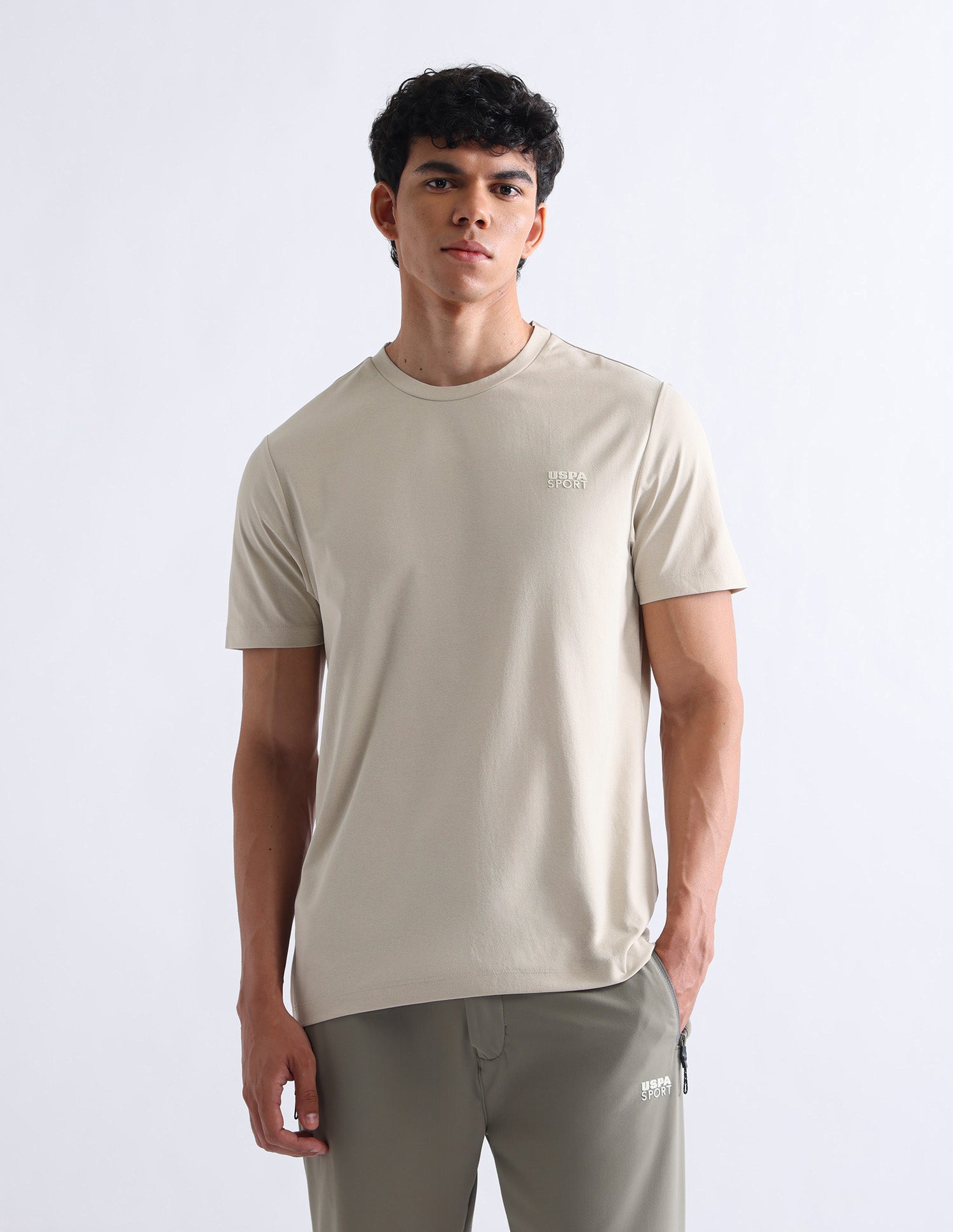 Solid Slim Fit T-Shirt Beige - U.S. Polo Assn. India | Large