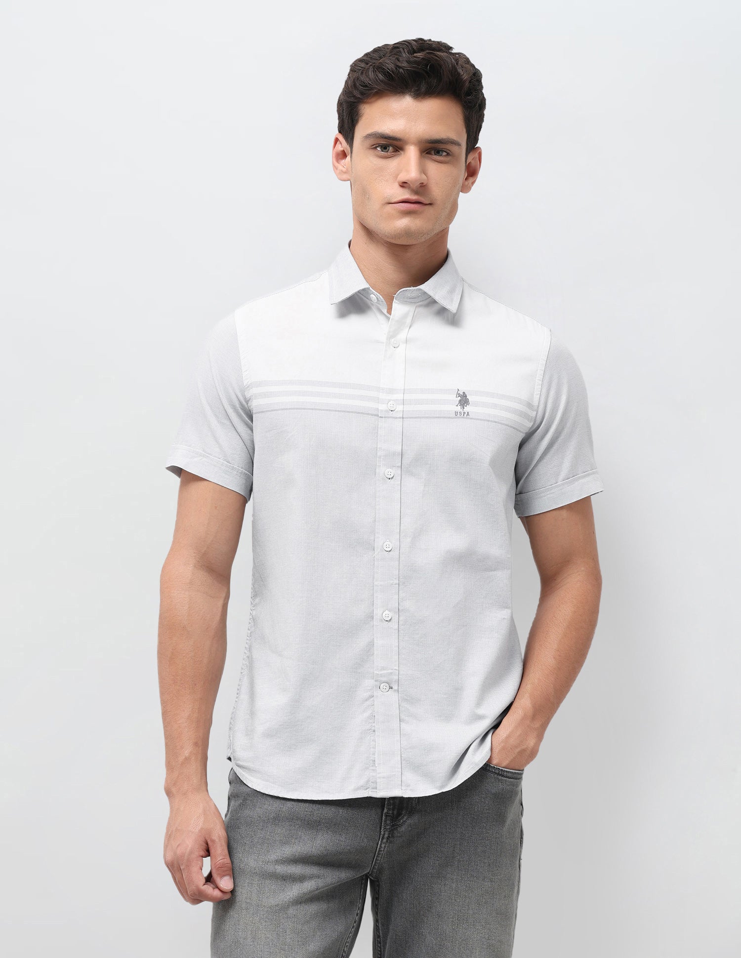 Solid Regular Fit Shirt Grey - U.S. Polo Assn. India | Large