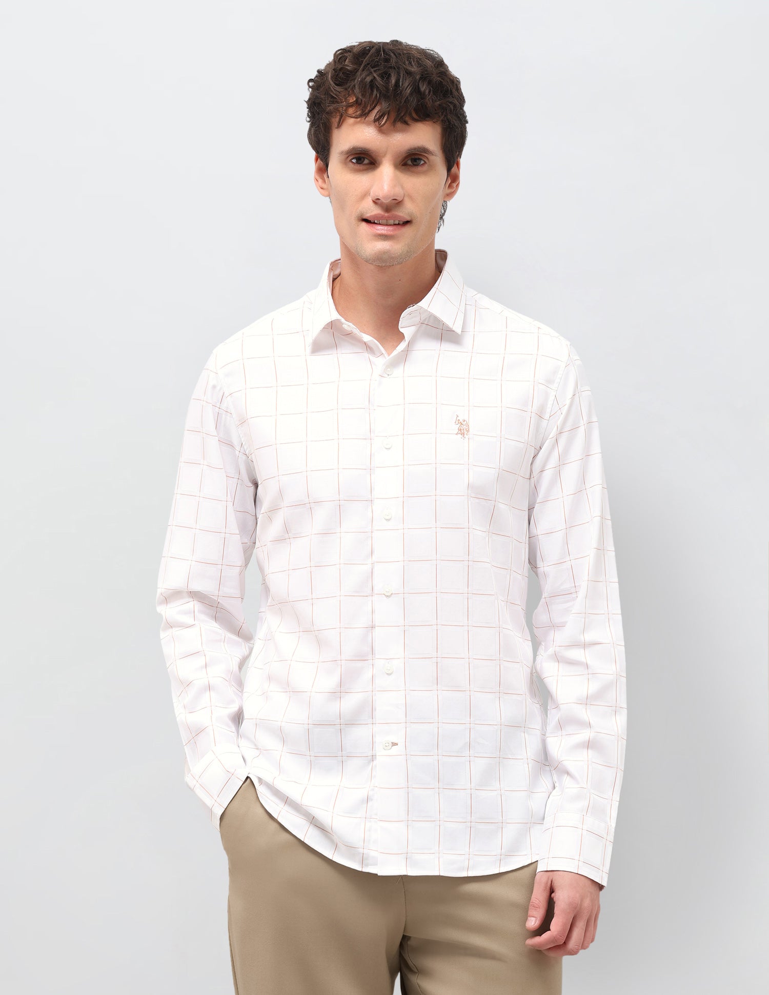 Windowpane Checked Satin Shirt White - U.S. Polo Assn. India | Large