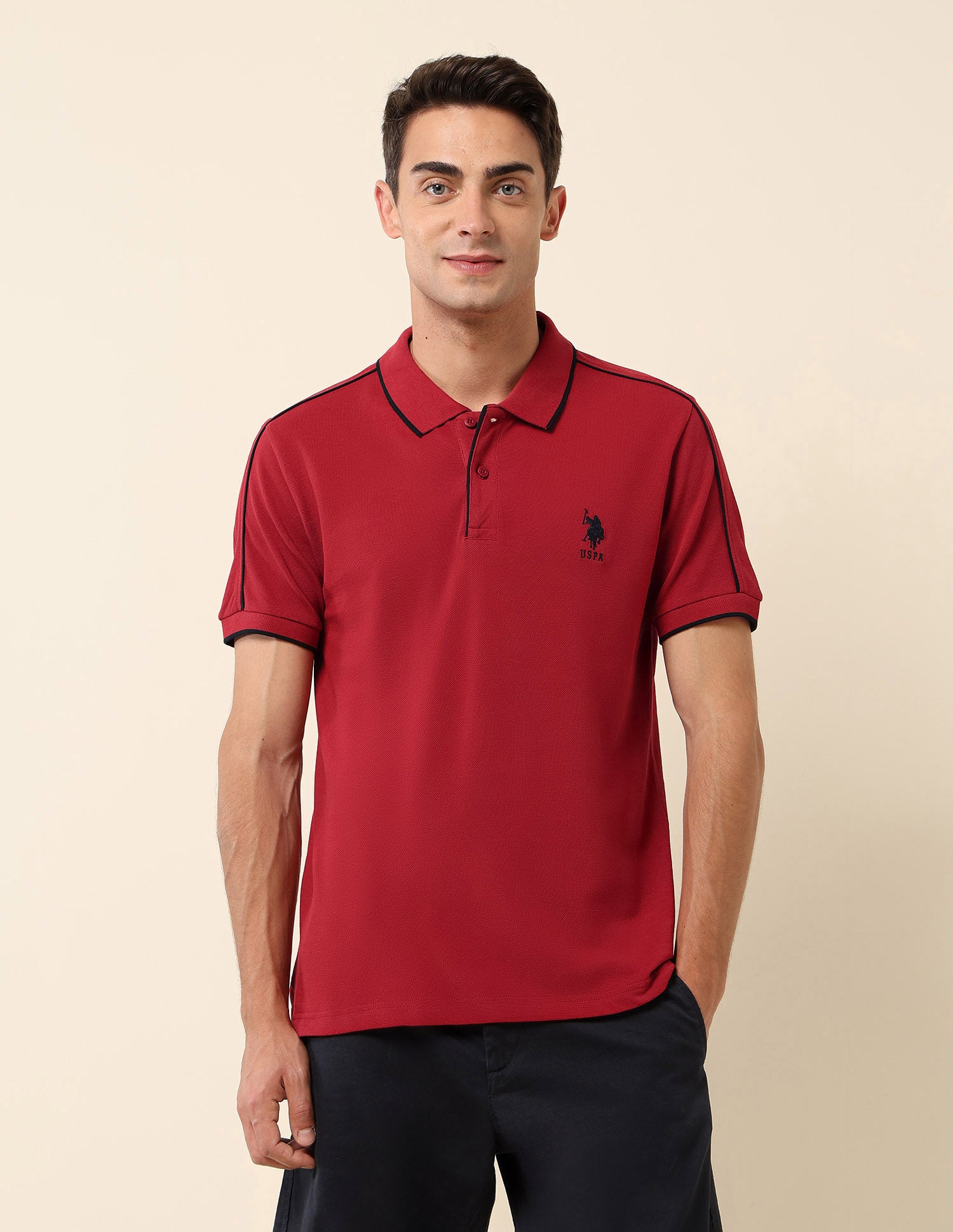 Solid Slim Fit Polo Shirt Dark Red - U.S. Polo Assn. India | Large