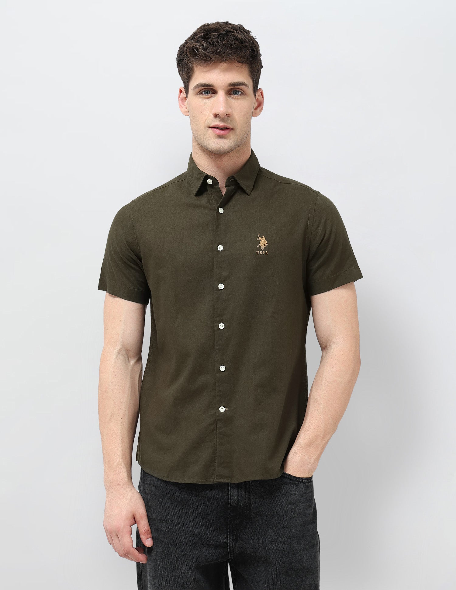 Regular Fit Solid Shirt Brown - U.S. Polo Assn. India | Large