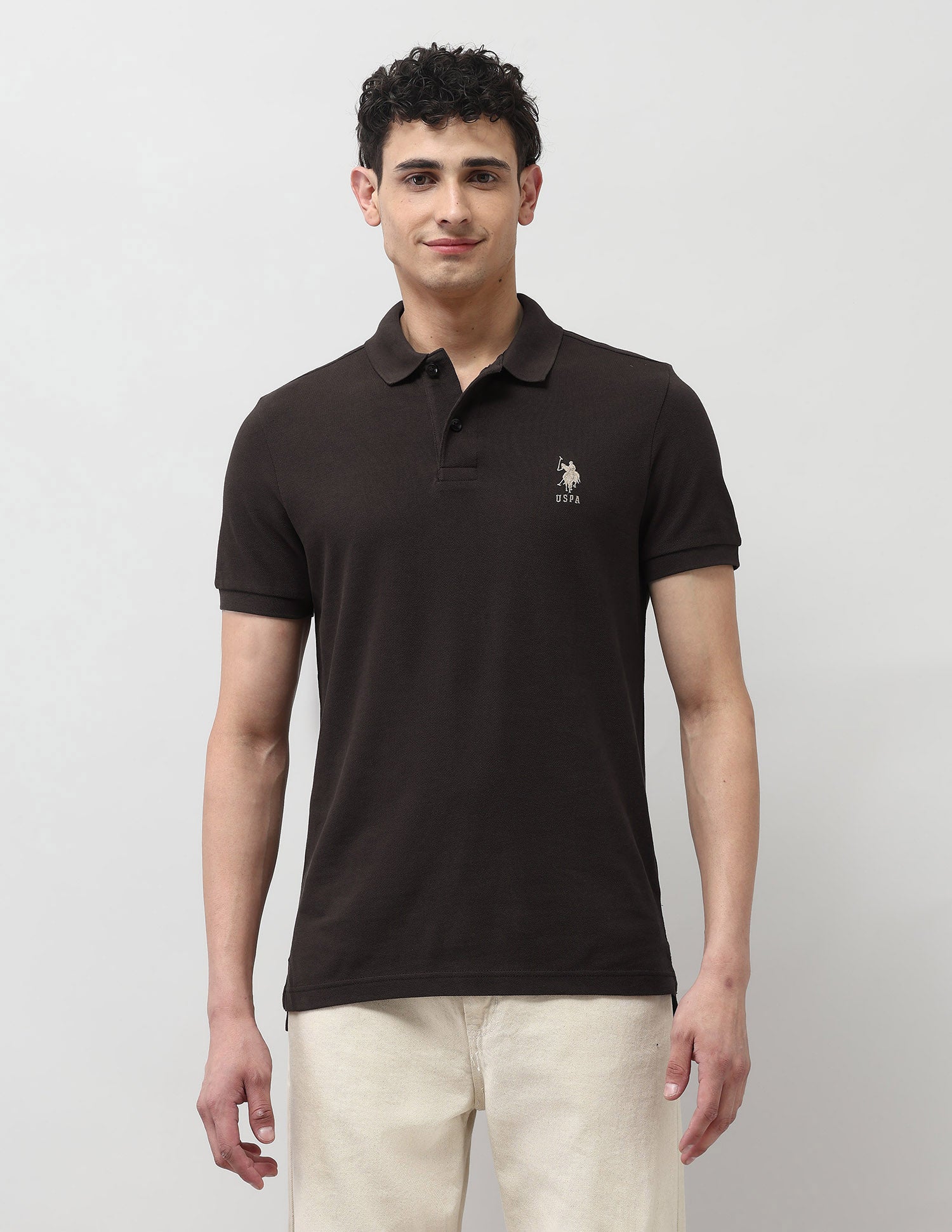Brand Embroidered Muscle Fit Polo Shirt Dark Brown - U.S. POLO ASSN. | Large