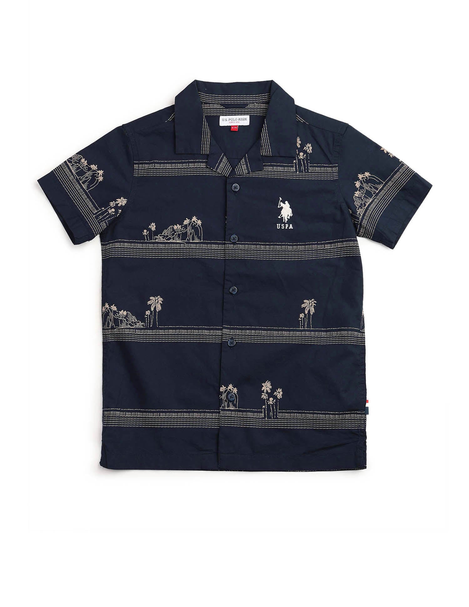 Boys All Over Printed Regular Fit Shirt Navy - U.S. POLO ASSN. | Large