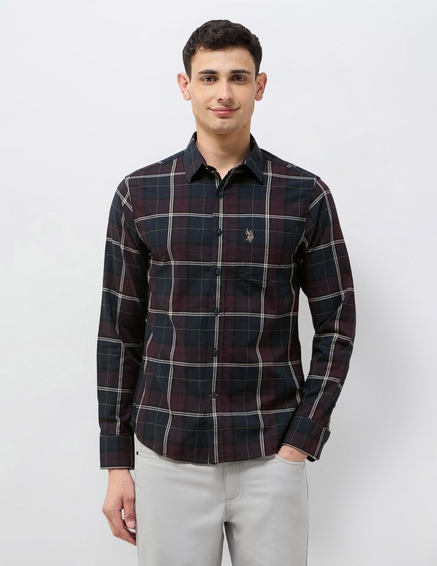 Tailored Fit Tartan Checked Shirt Wine - U.S. POLO ASSN. | Large