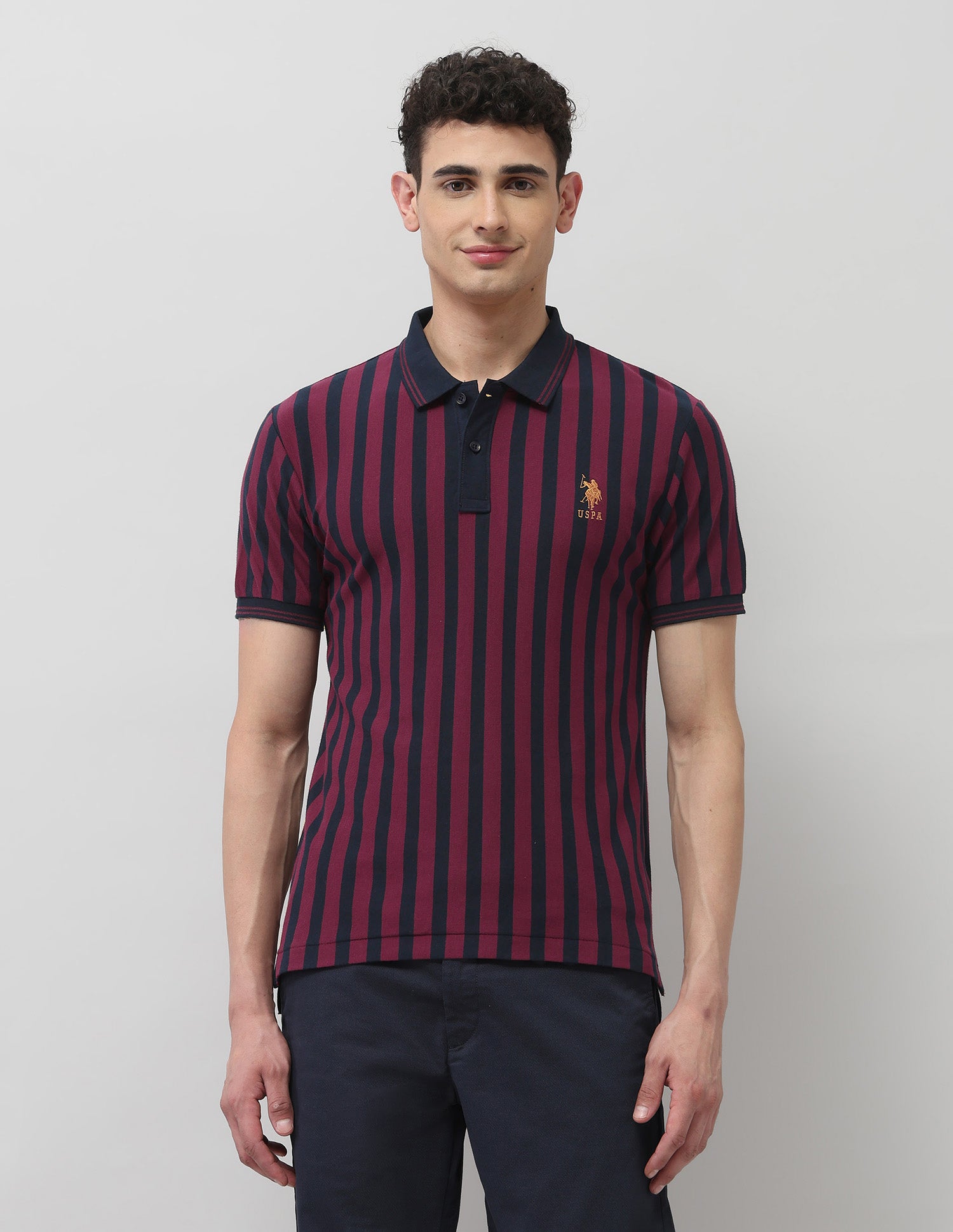 Vertical Striped Slim Fit Polo Shirt Maroon - U.S. POLO ASSN. | Large