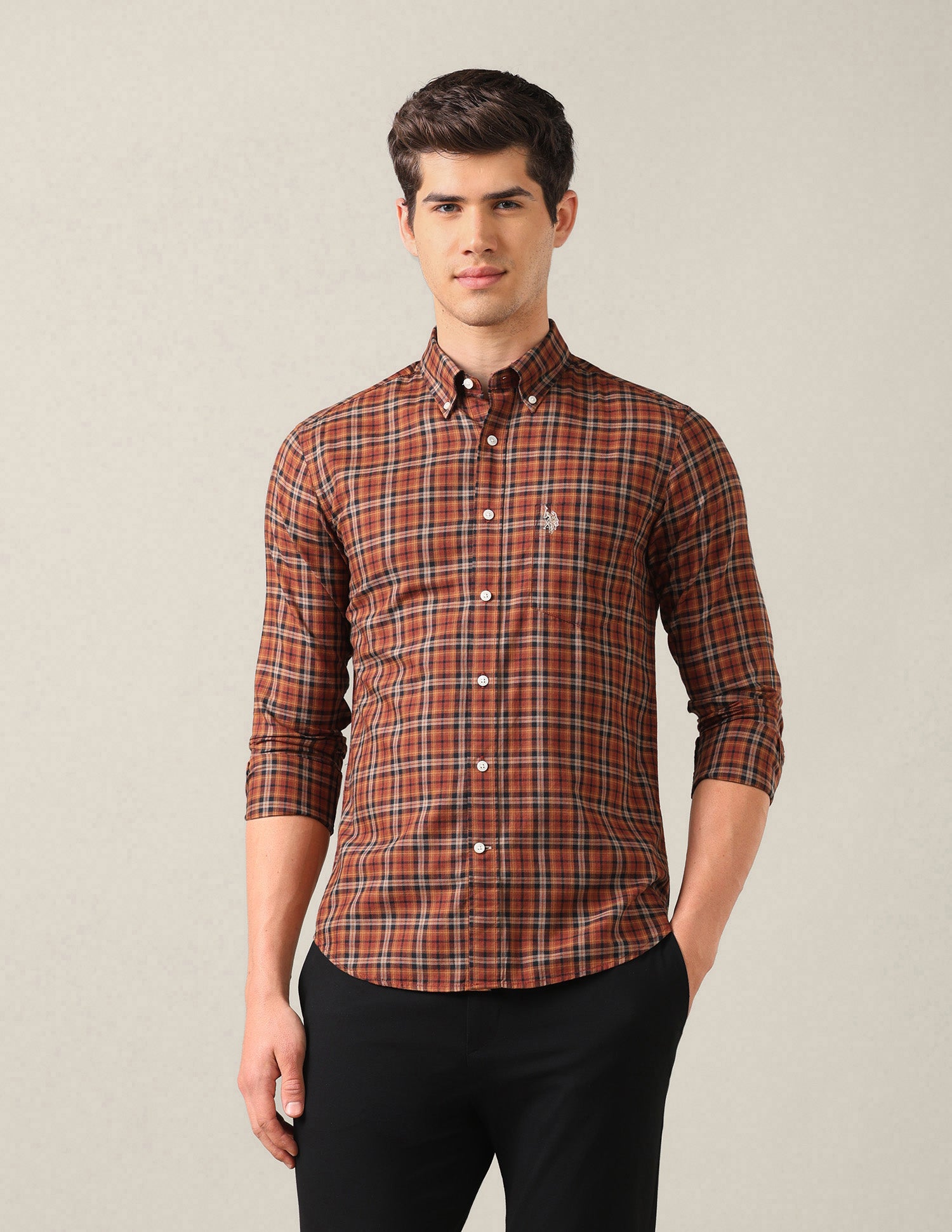 Plaid Tailored Fit Shirt Rust - U.S. Polo Assn. India | Large