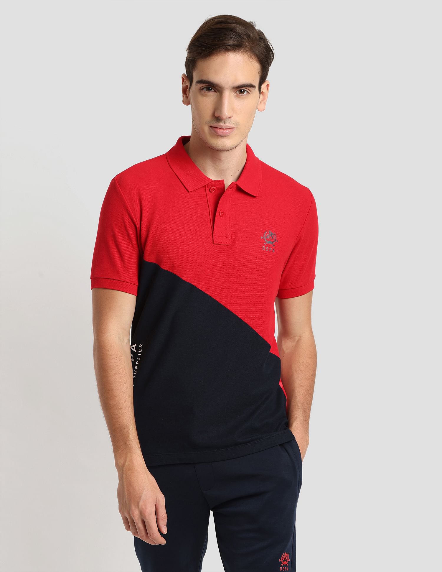 Diagonal Colour Block Active Polo Shirt Red - U.S. Polo Assn. India | Large