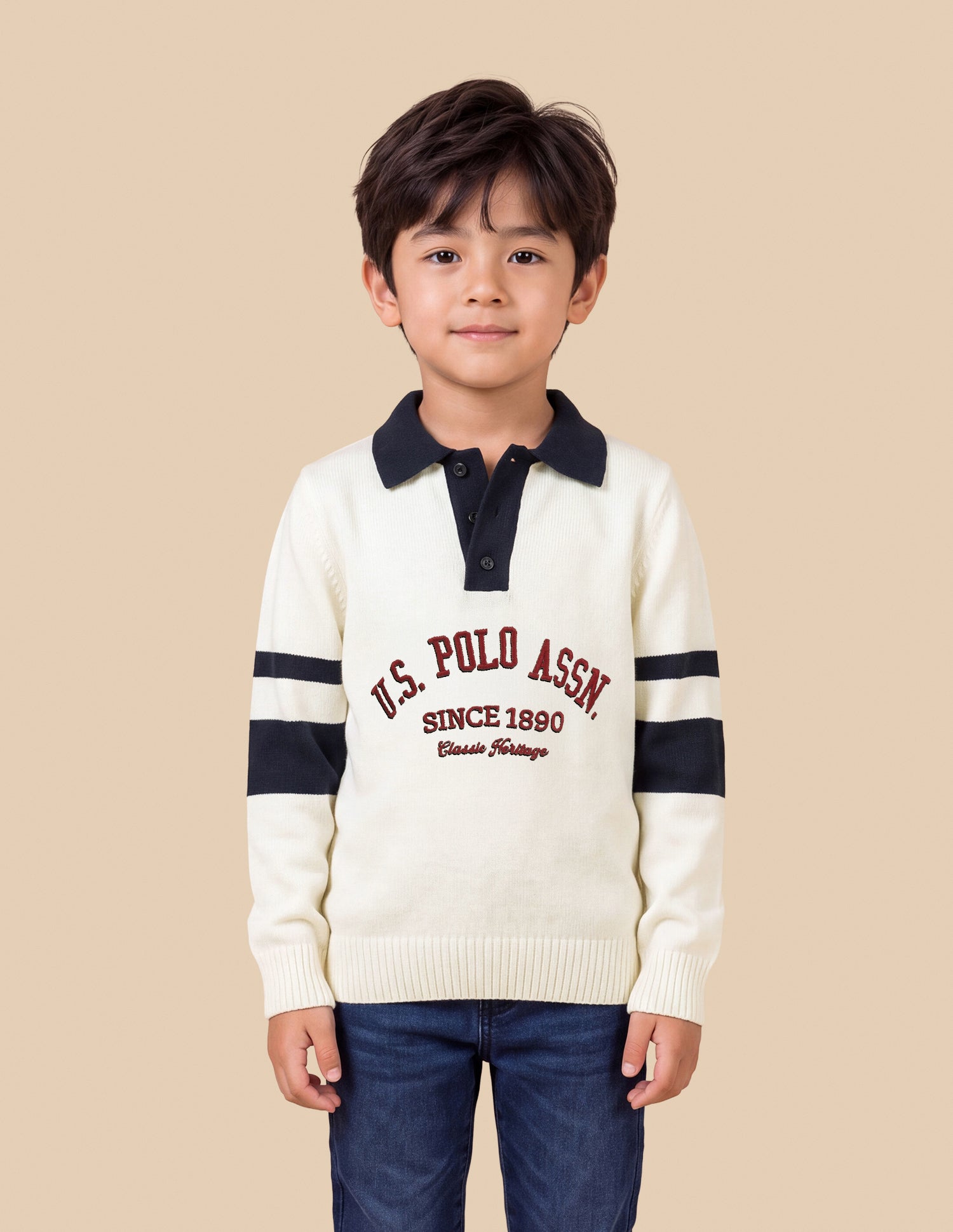 Brand Patterned Knit Regular Fit Sweater Off White - U.S. Polo Assn. India | Large