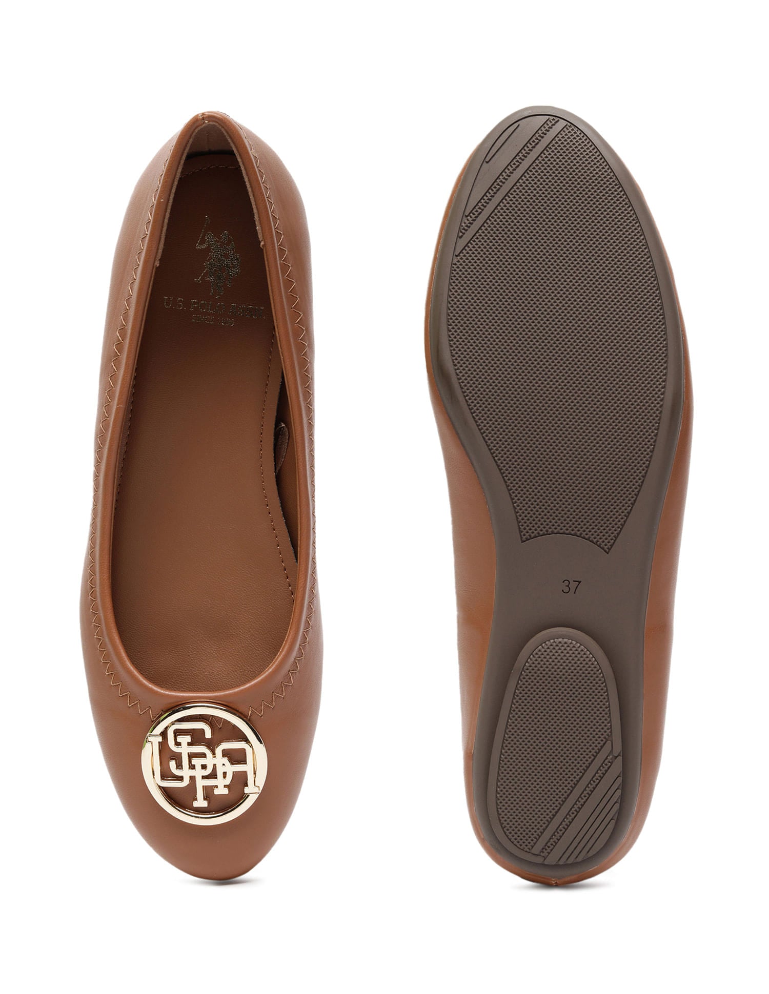 Metallic Logo Solid Ballerinas Tan - U.S. Polo Assn. India | Large