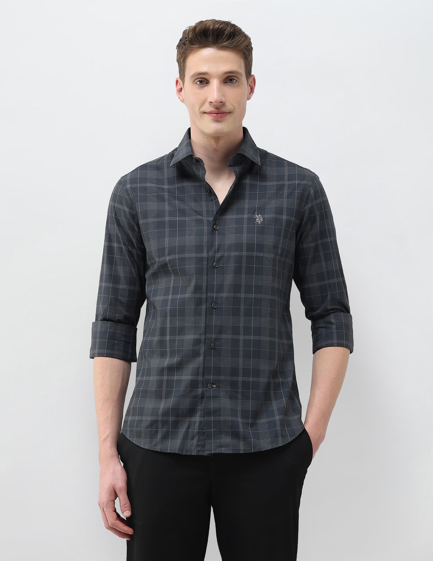Tartan Checked Tailored Fit Shirt Dark Grey - U.S. Polo Assn. India | Large