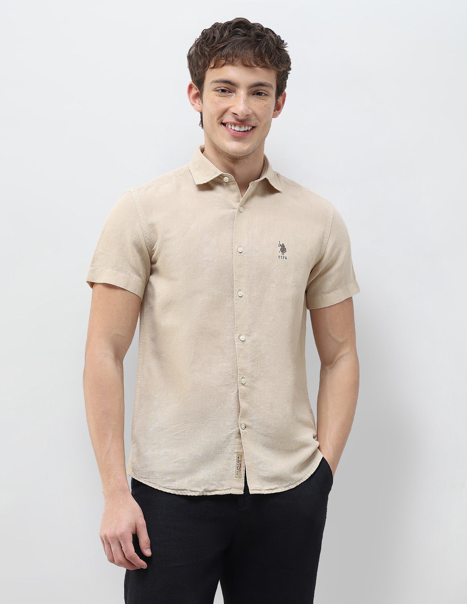 Solid Regular Fit Shirt Khaki - U.S. Polo Assn. India | Large