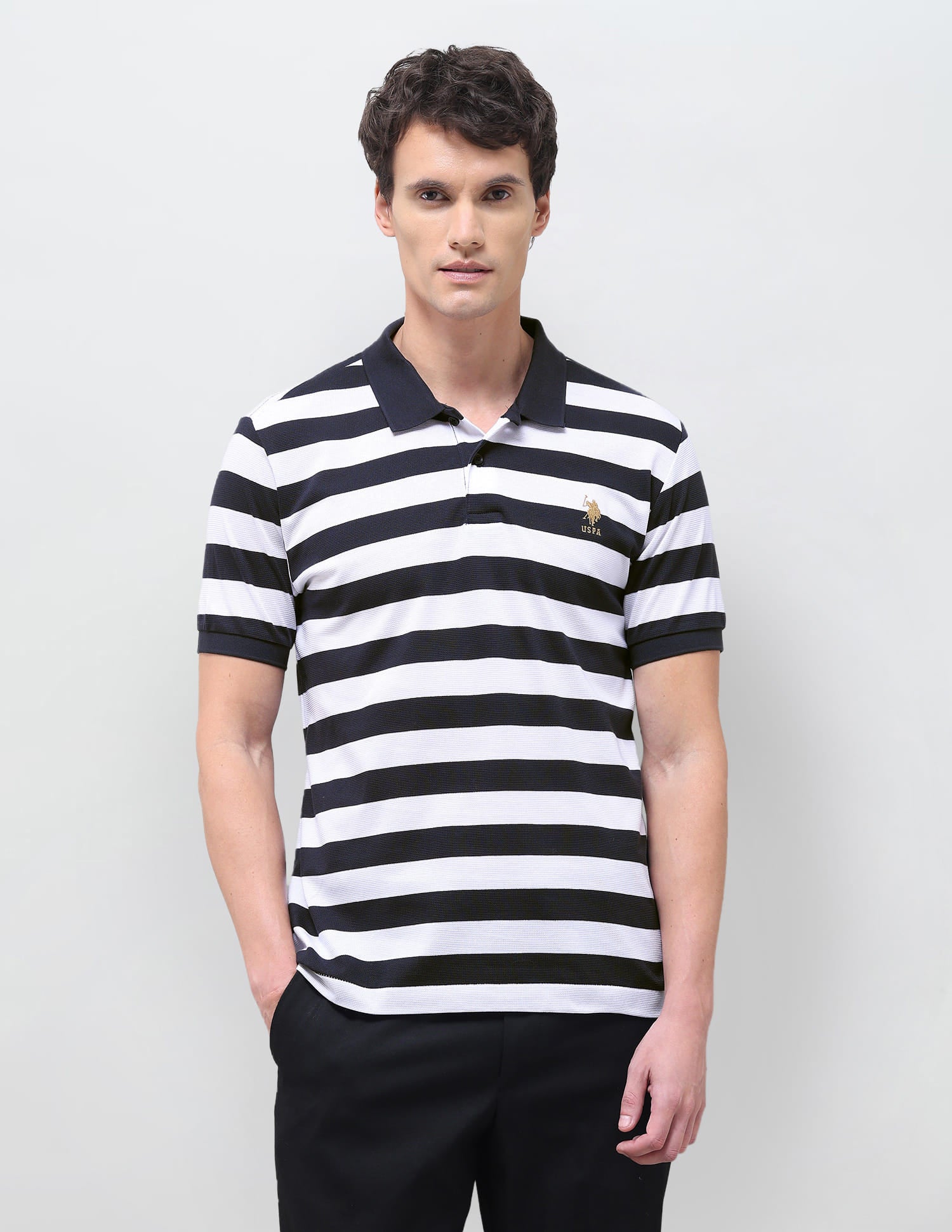 Horizontal Striped Slim Fit Polo Shirt Grey - U.S. Polo Assn. India | Large